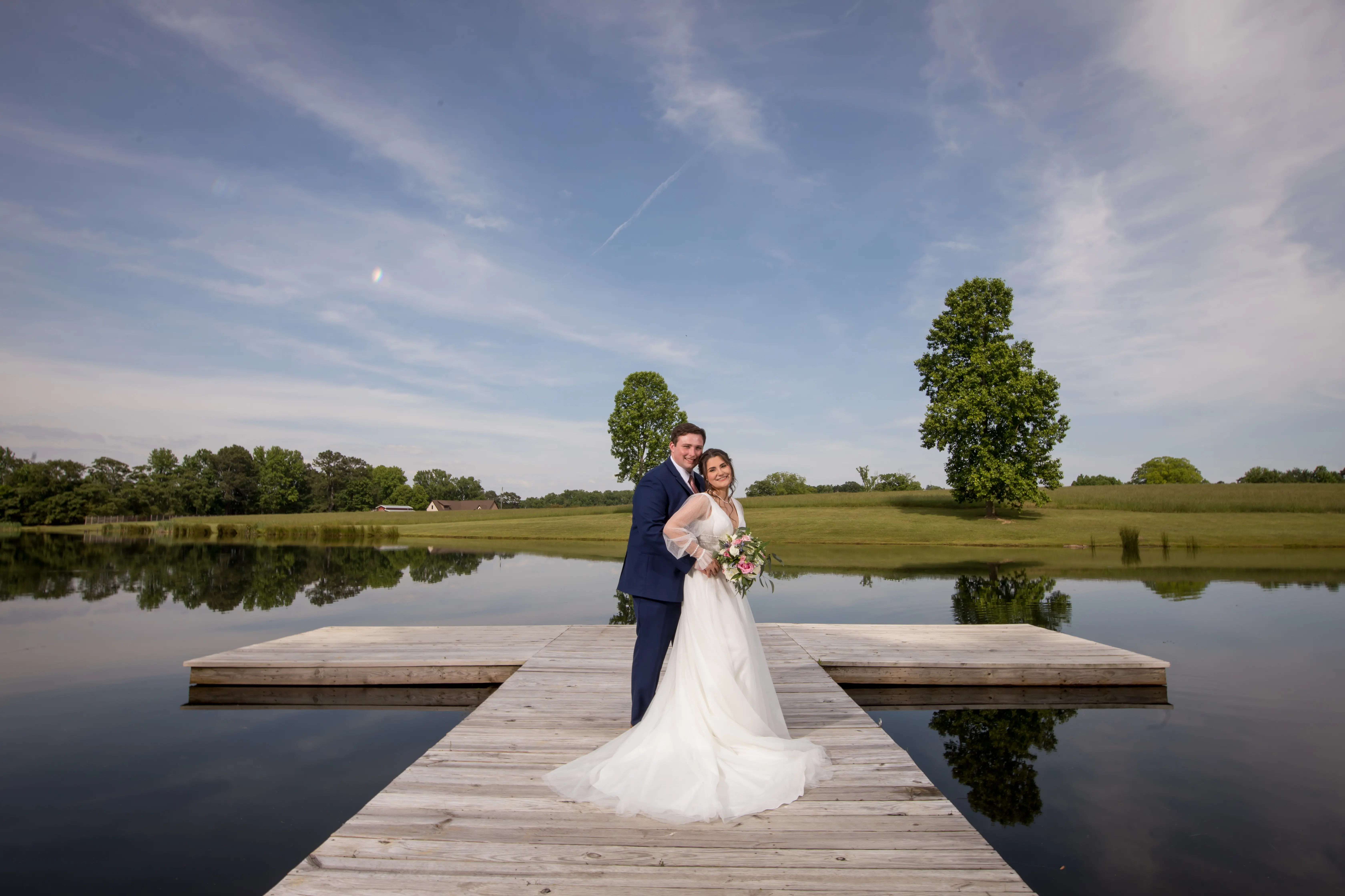 Groom With Bride Wearing A-Line Vintage Wedding Dress Joanne By Rebecca Ingram