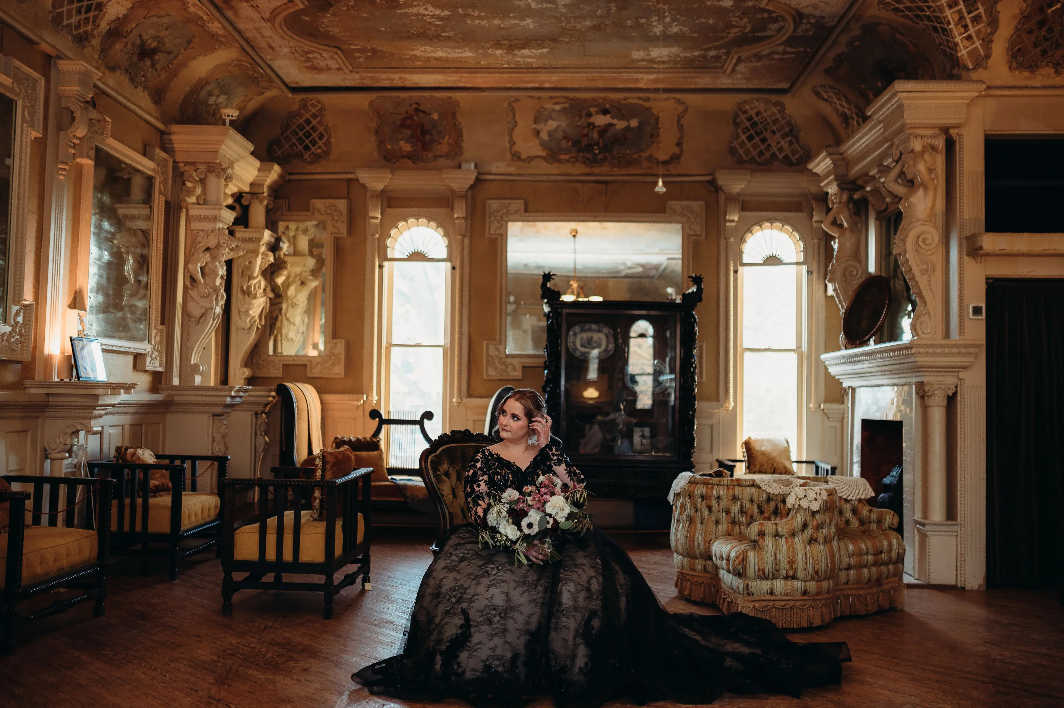 Bride In Long Sleeve Black Wedding Dress Called Zander By Sottero And Midgley