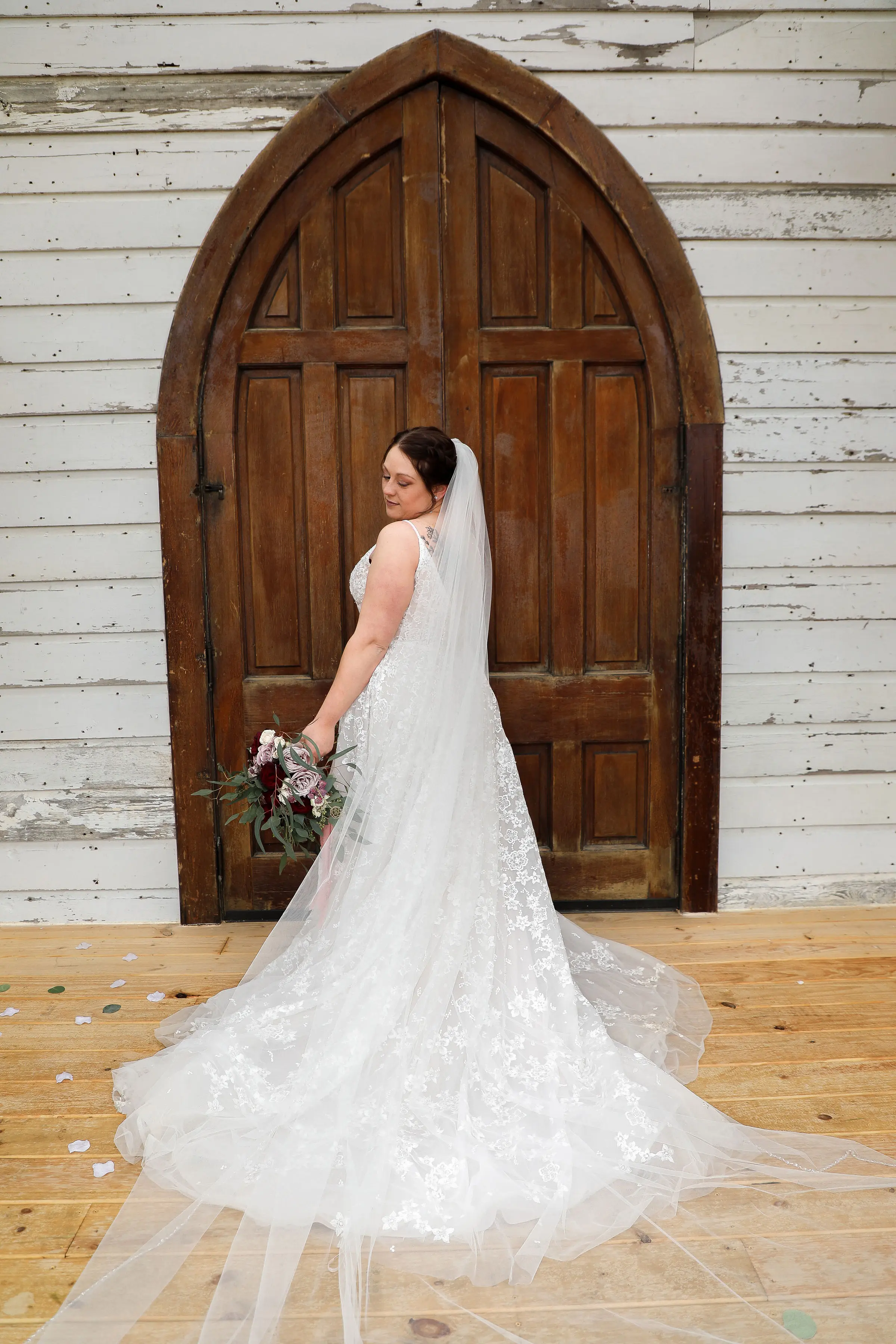 Bride Wearing Lace Ball Gown Lorenza By Maggie Sottero
