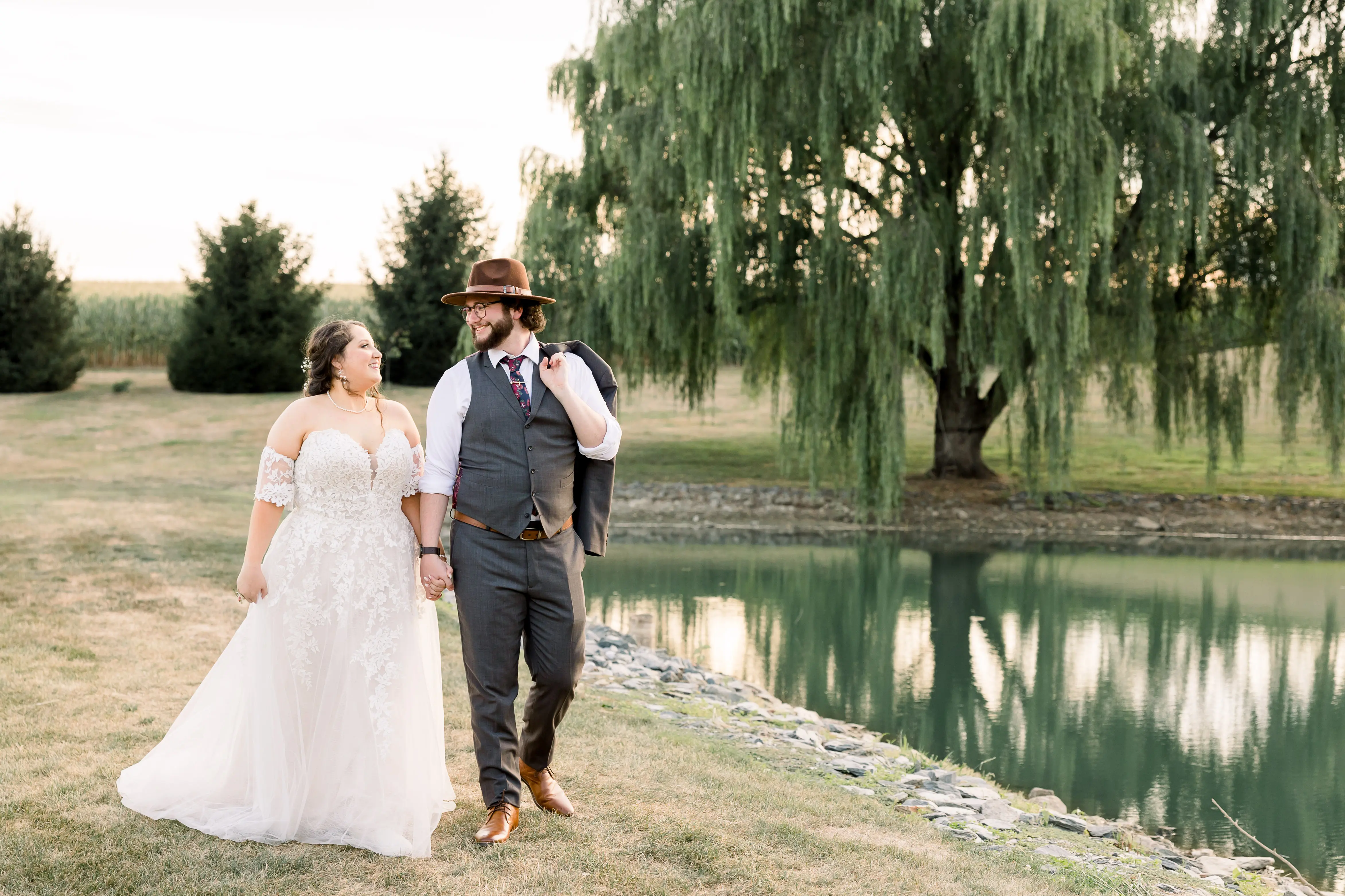 Plus Size Bride In Lace A-Line Wedding Dress Called Nora By Maggie Sottero With Groom