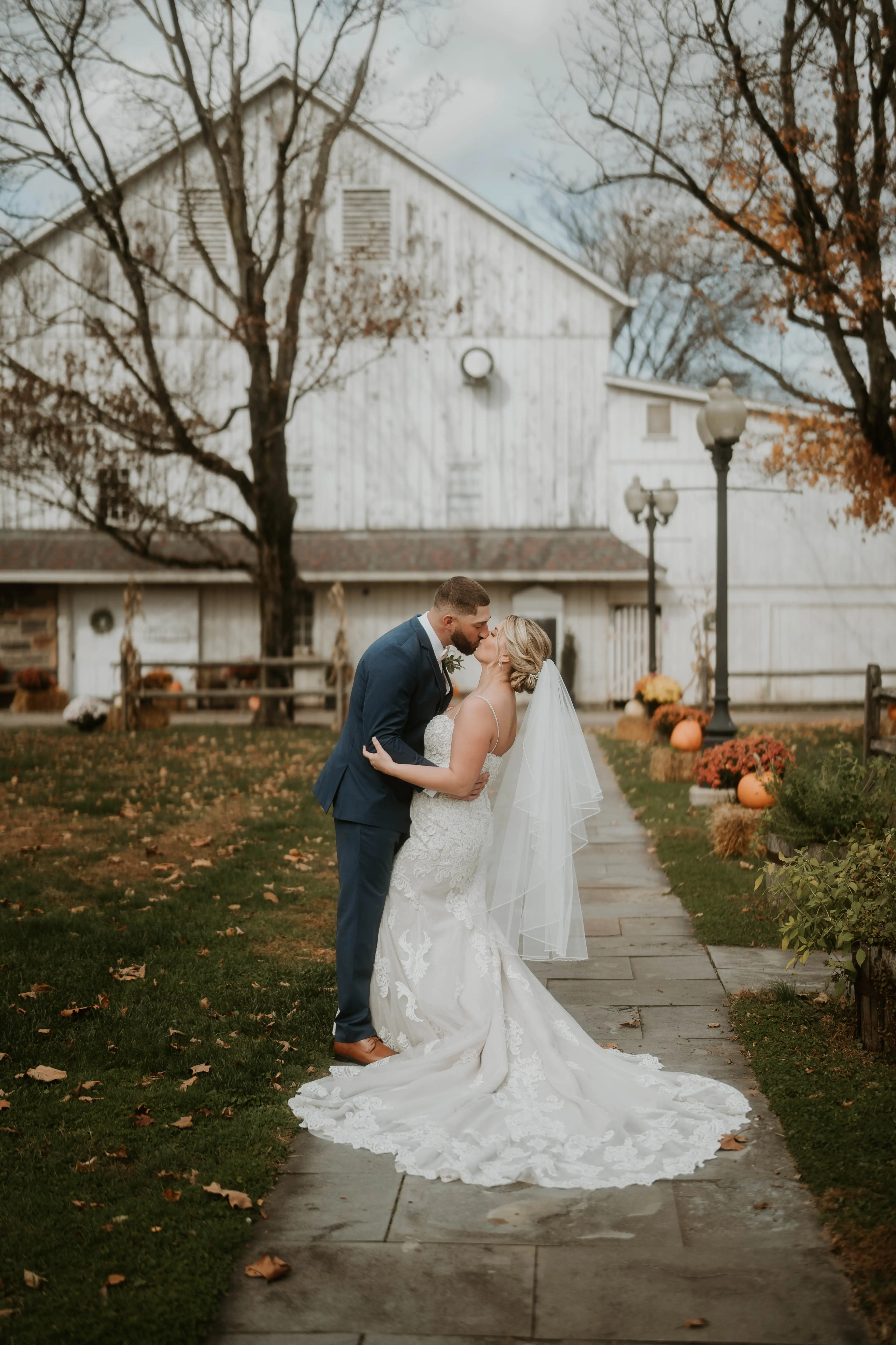 Real bride in sparkly lace fit-and-flare bridal gown called Fiona by Maggie Sottero
