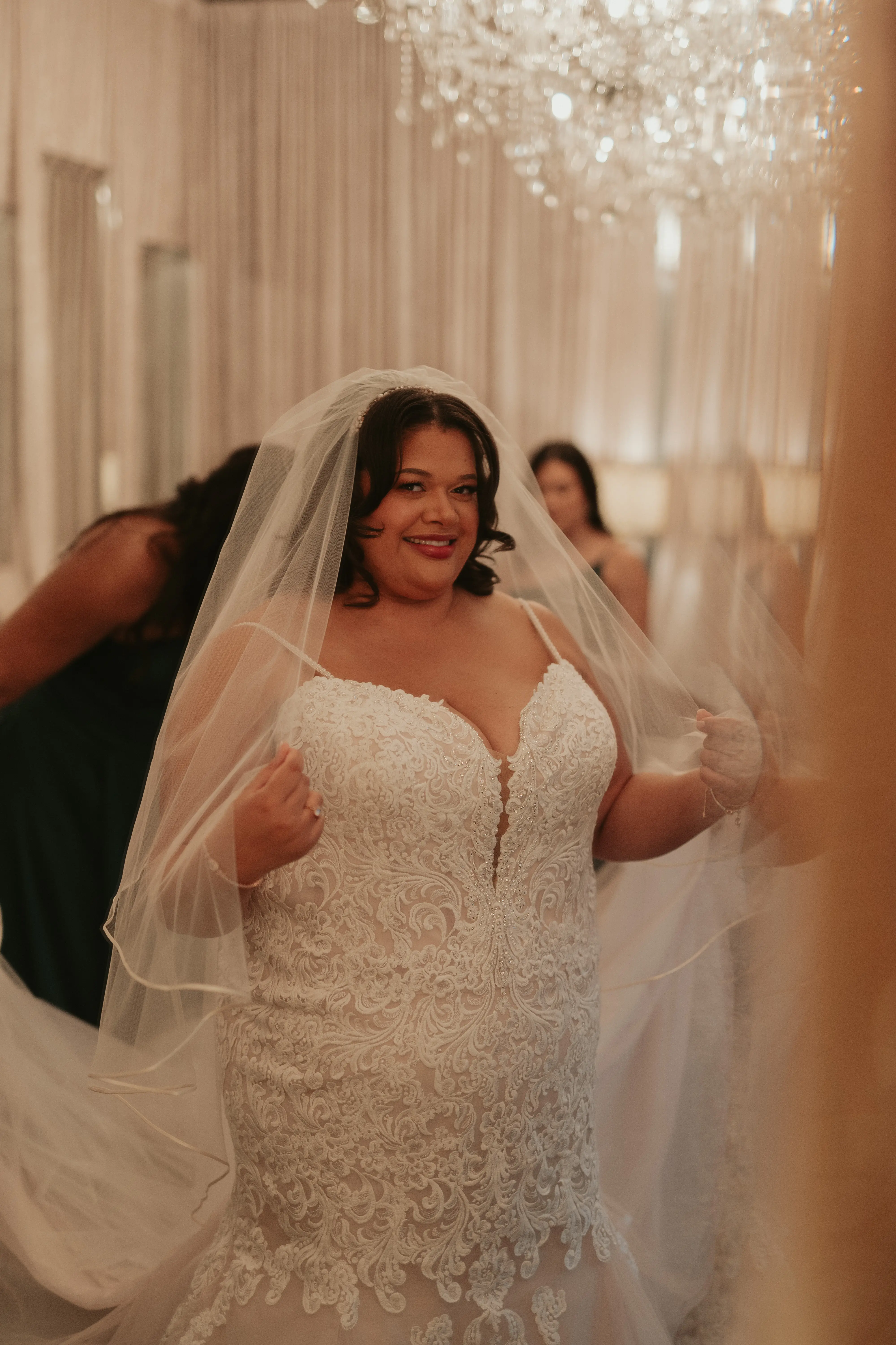 Bride Wearing Veil and Wedding Dress Called Alistaire Lynette by Maggie Sottero