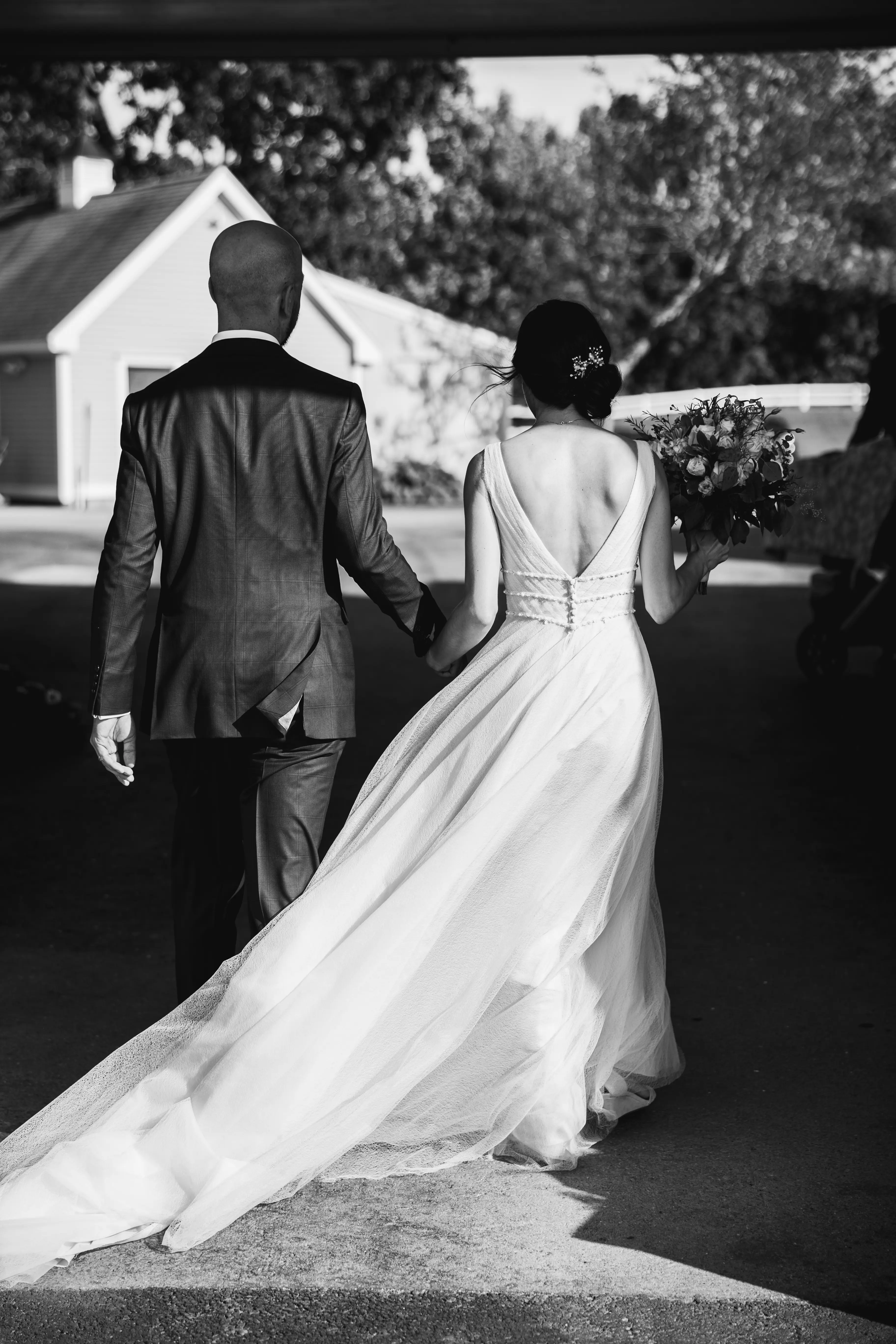 Groom With Bride Wearing Vintage Style A-Line Joanne By Rebecca Ingram