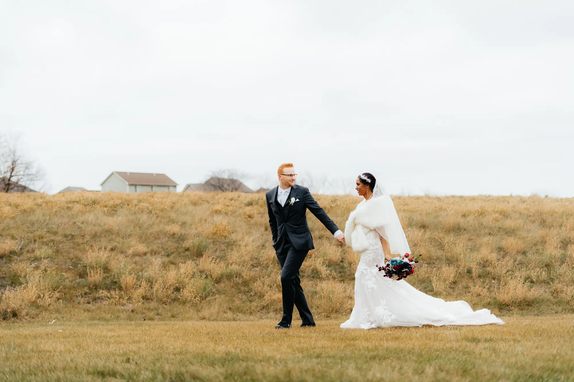 Bride Wearing Romantic Floral Wedding Dress Called Hattie By Rebecca Ingram With Groom