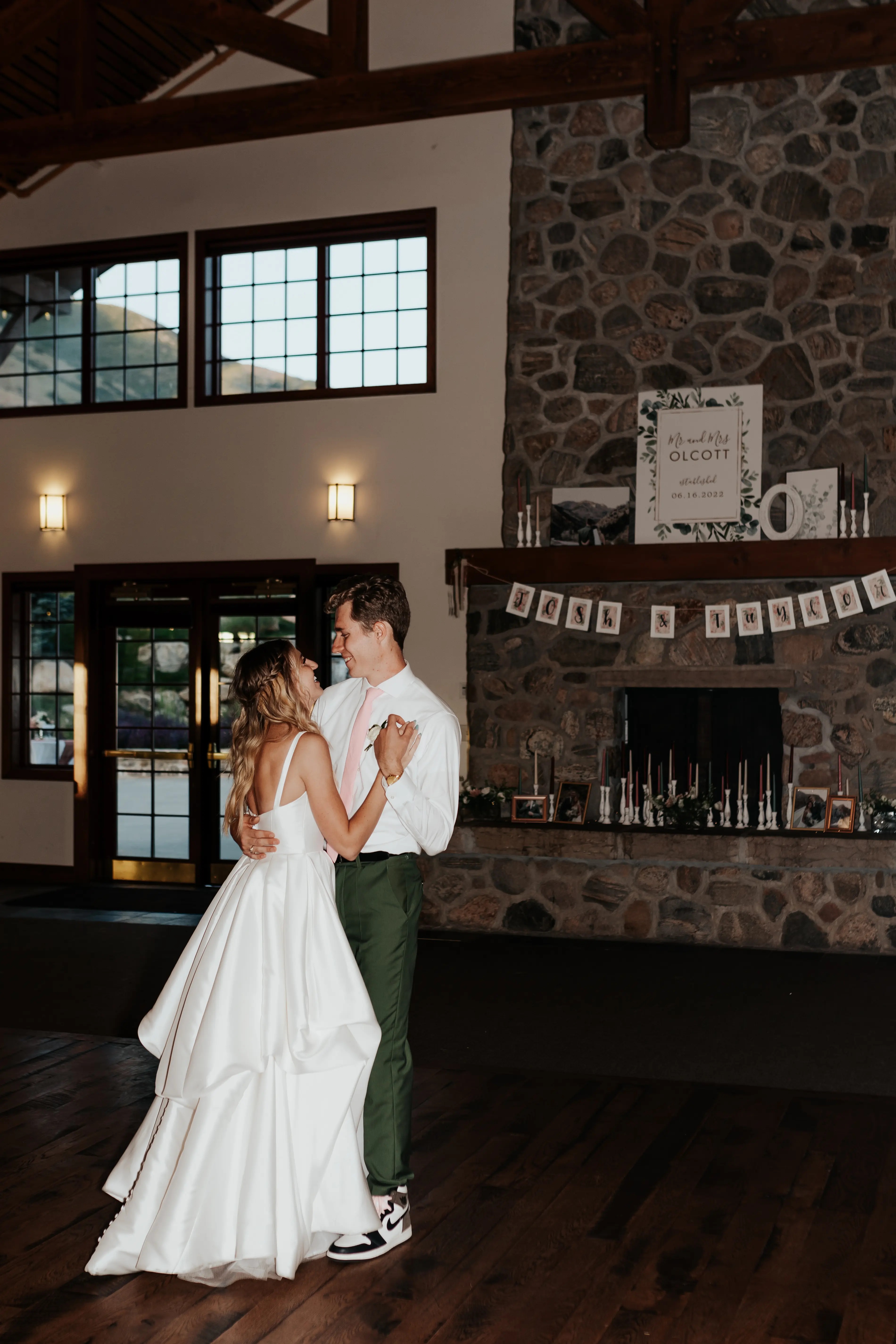 Bride With Groom In Satin Wedding Dress Called Selena By Maggie Sottero