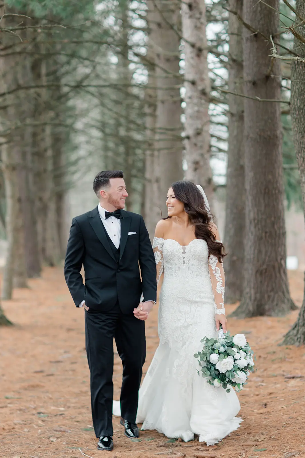 Groom With Bride Wearing Sparkly Lace Fit And Flare Wedding Dress Called Fiona By Maggie Sottero