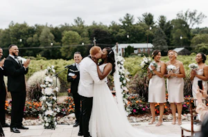 Groom With Bride Wearing Lace A-line Raelynn By Rebecca Ingram