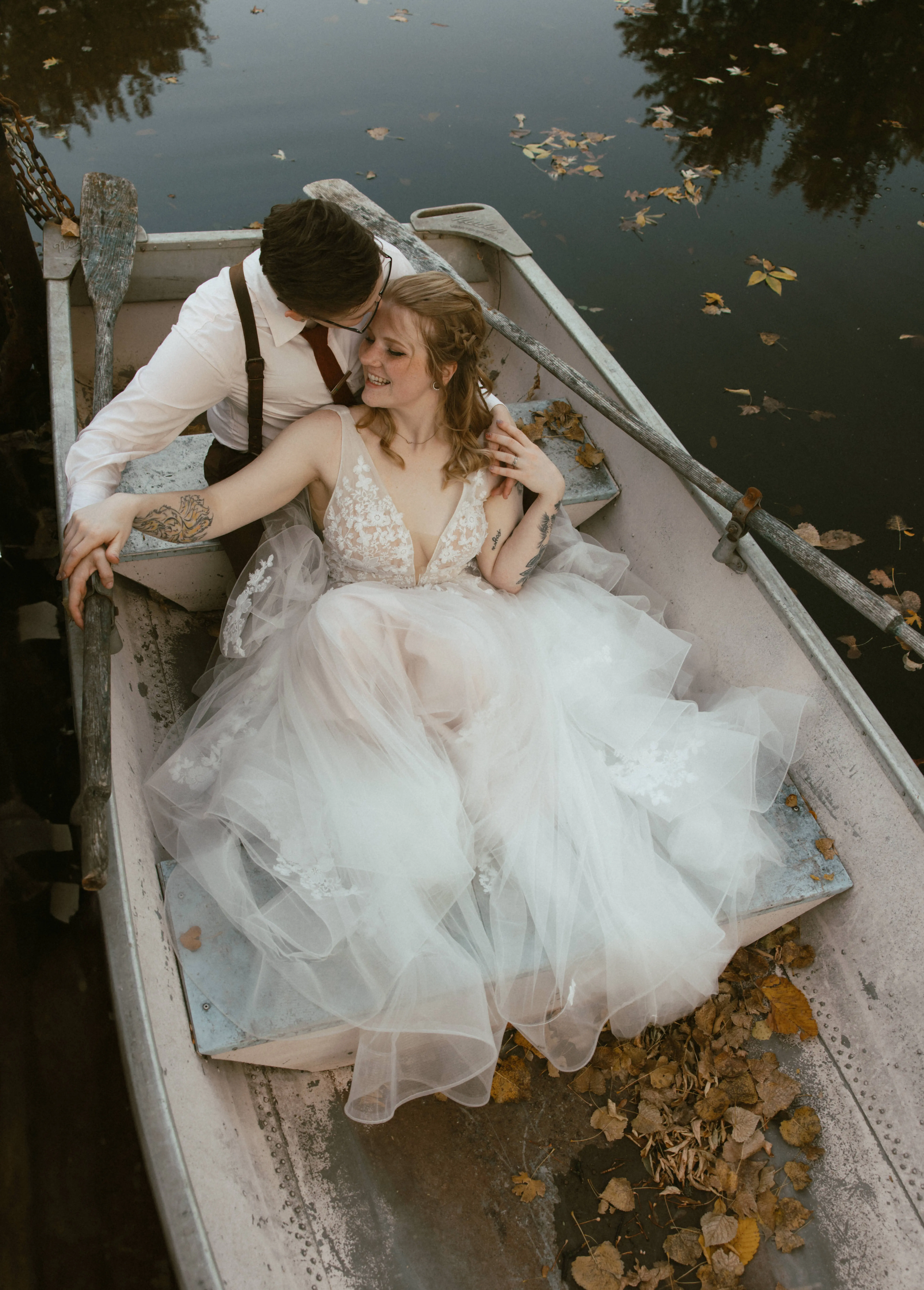Bride With Bride Wearing Asymmetrical Wedding Gown Winona By Rebecca Ingram