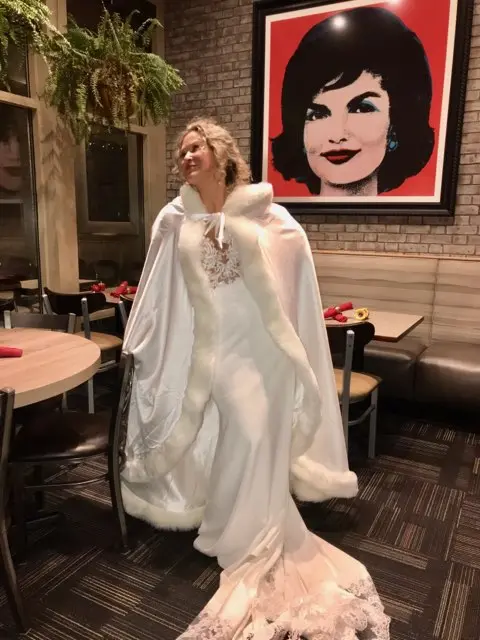 Bride Wearing Long Sleeve Sheath Wedding Dress Althea By Maggie Sottero