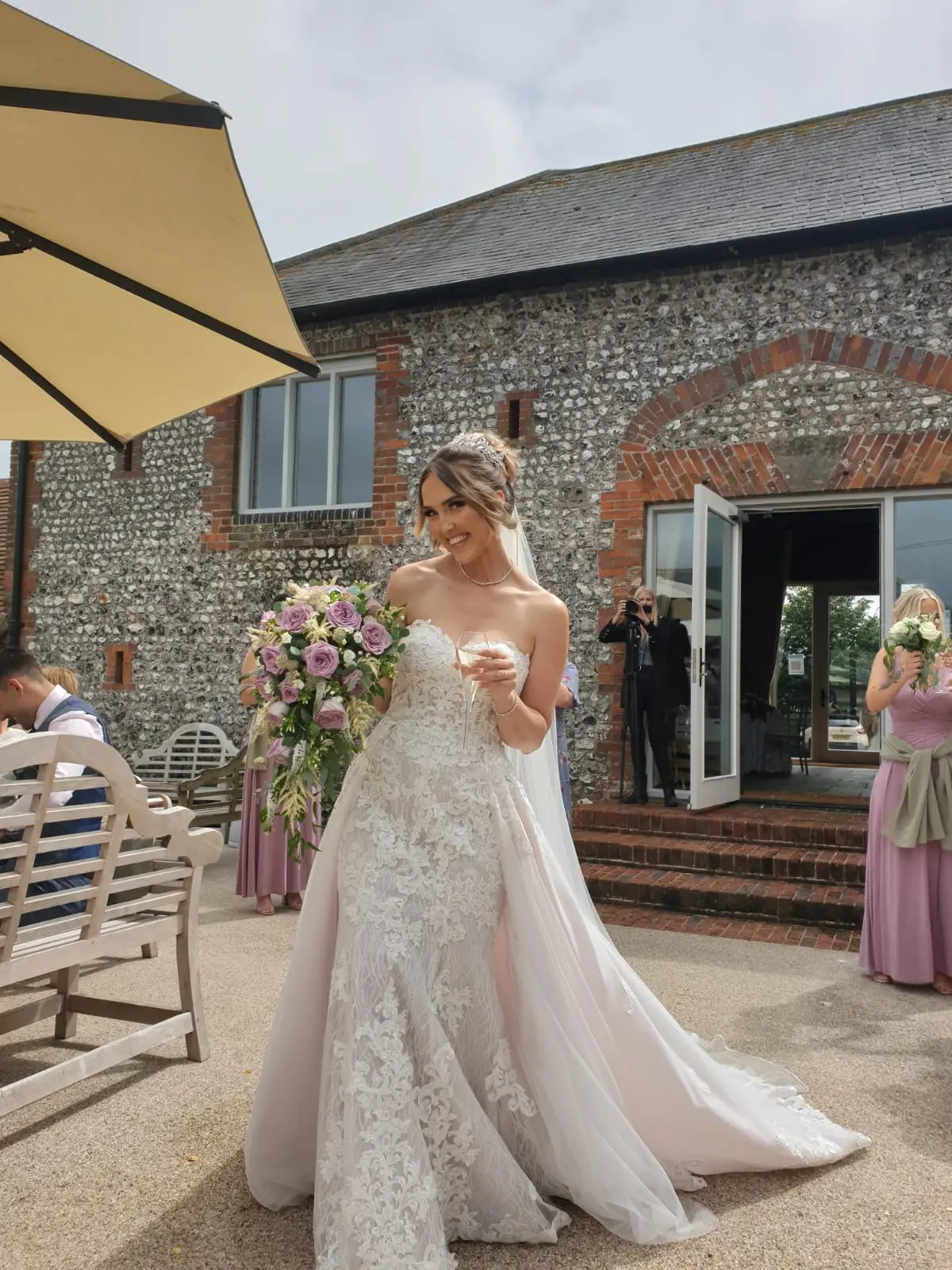 bride in lacy mermaid wedding dress