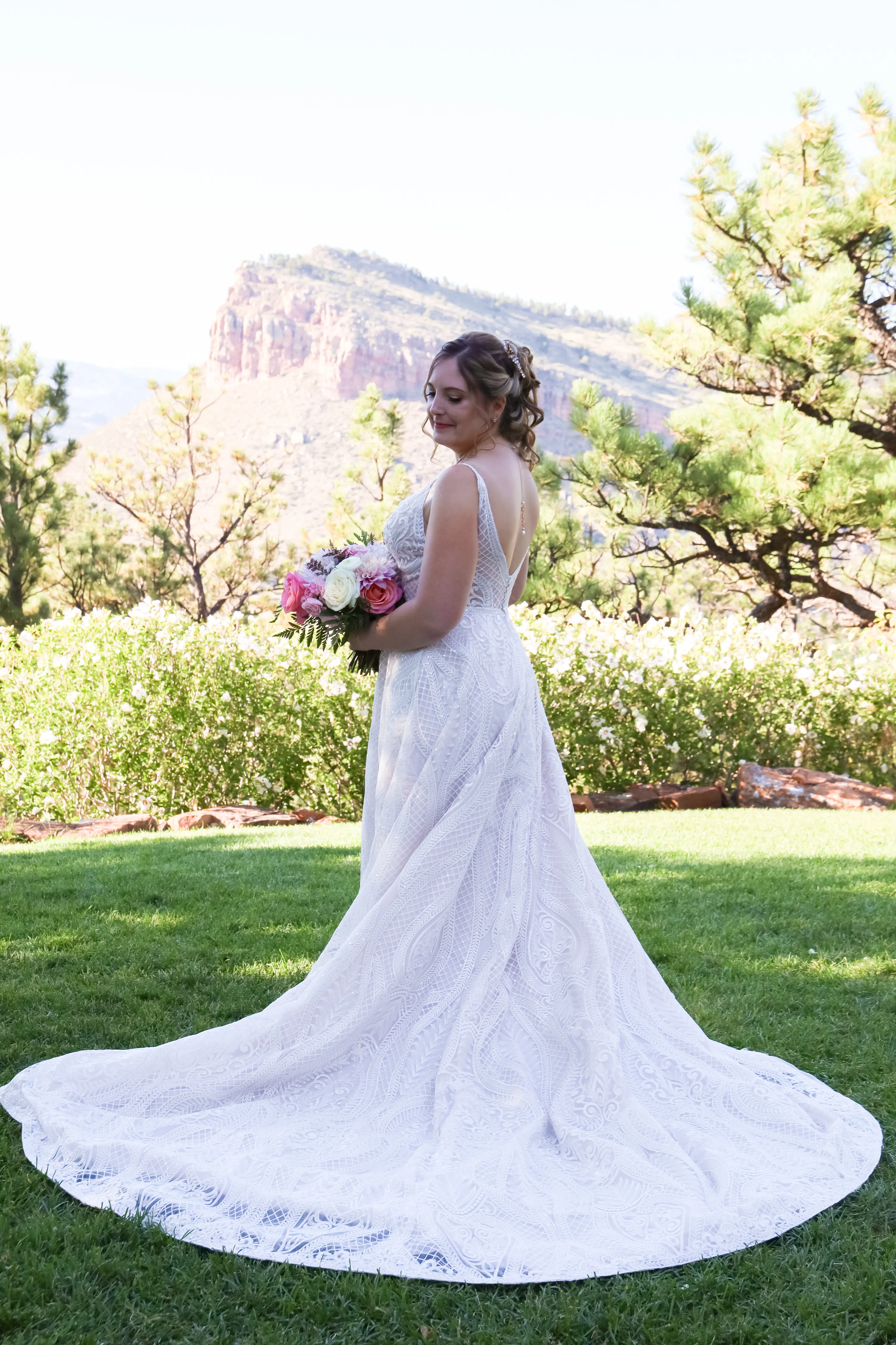 Bride Wearing Boho Princess A-Line Wedding Dress Roxanne By Sottero And Midgley