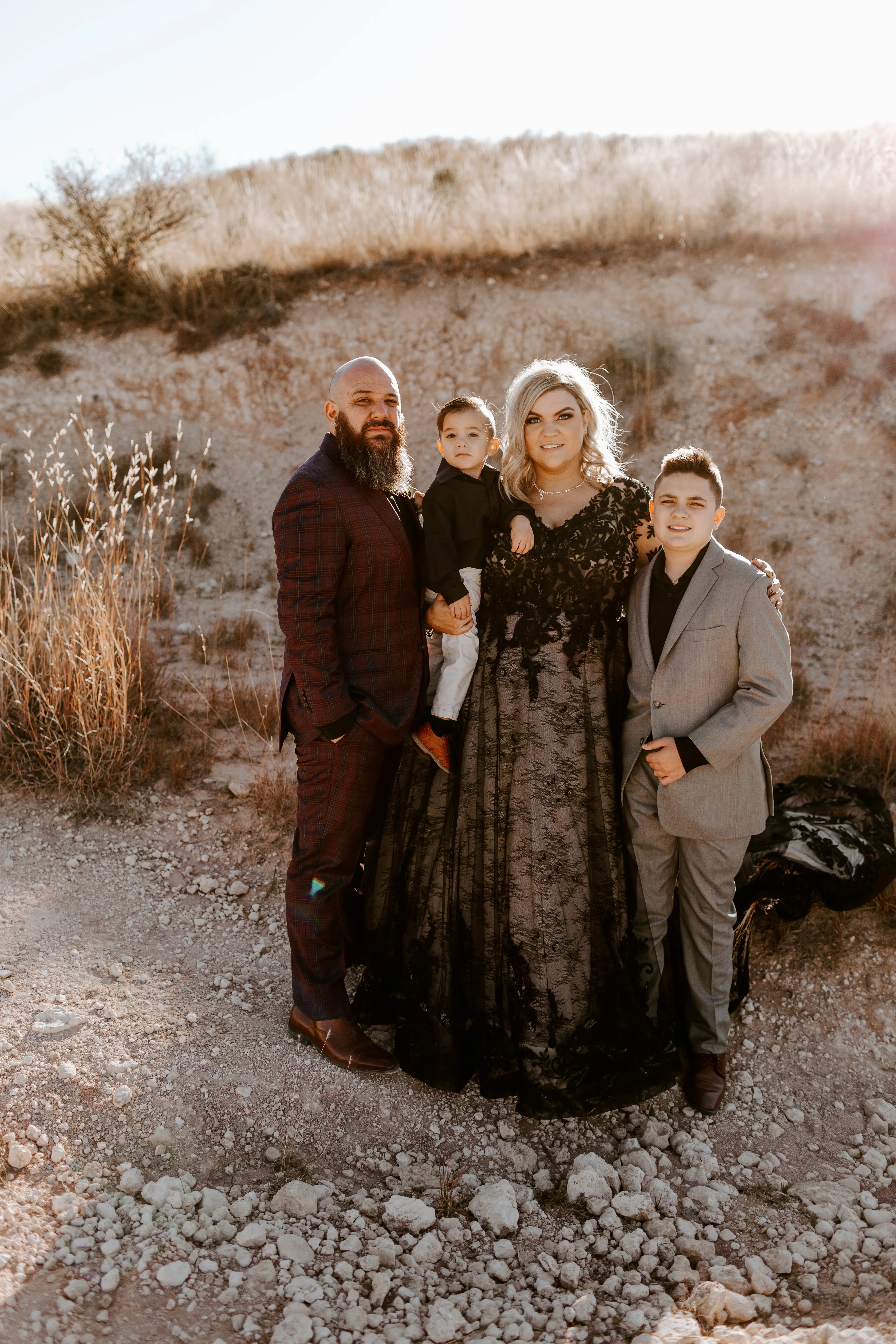 Bride Wearing Black Lace Wedding Dress Called Zander By Sottero And Midgley With Groom And Family