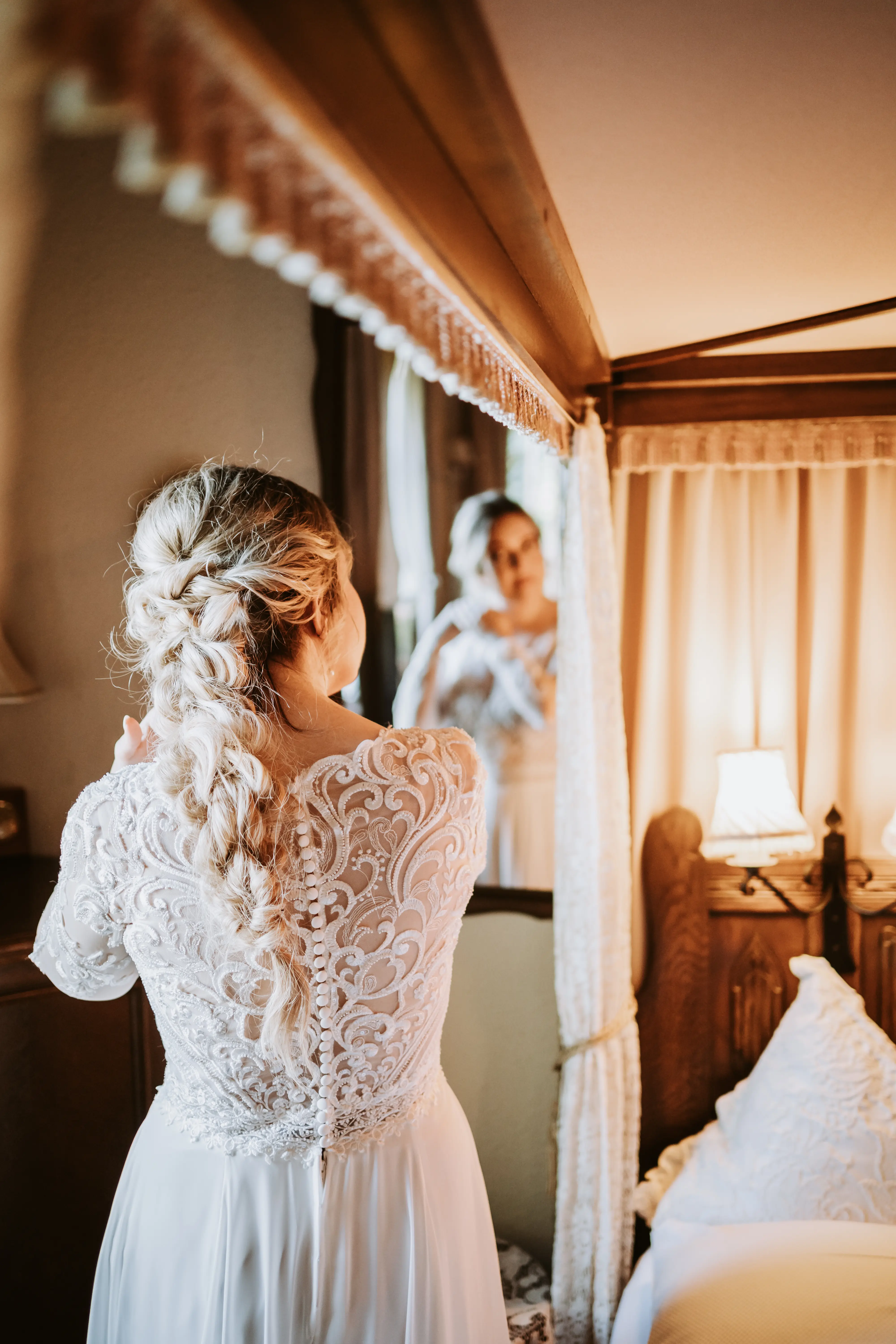 Bride In Long Sleeve Chiffon Wedding Dress Called Lorraine Dawn By Rebecca Ingram