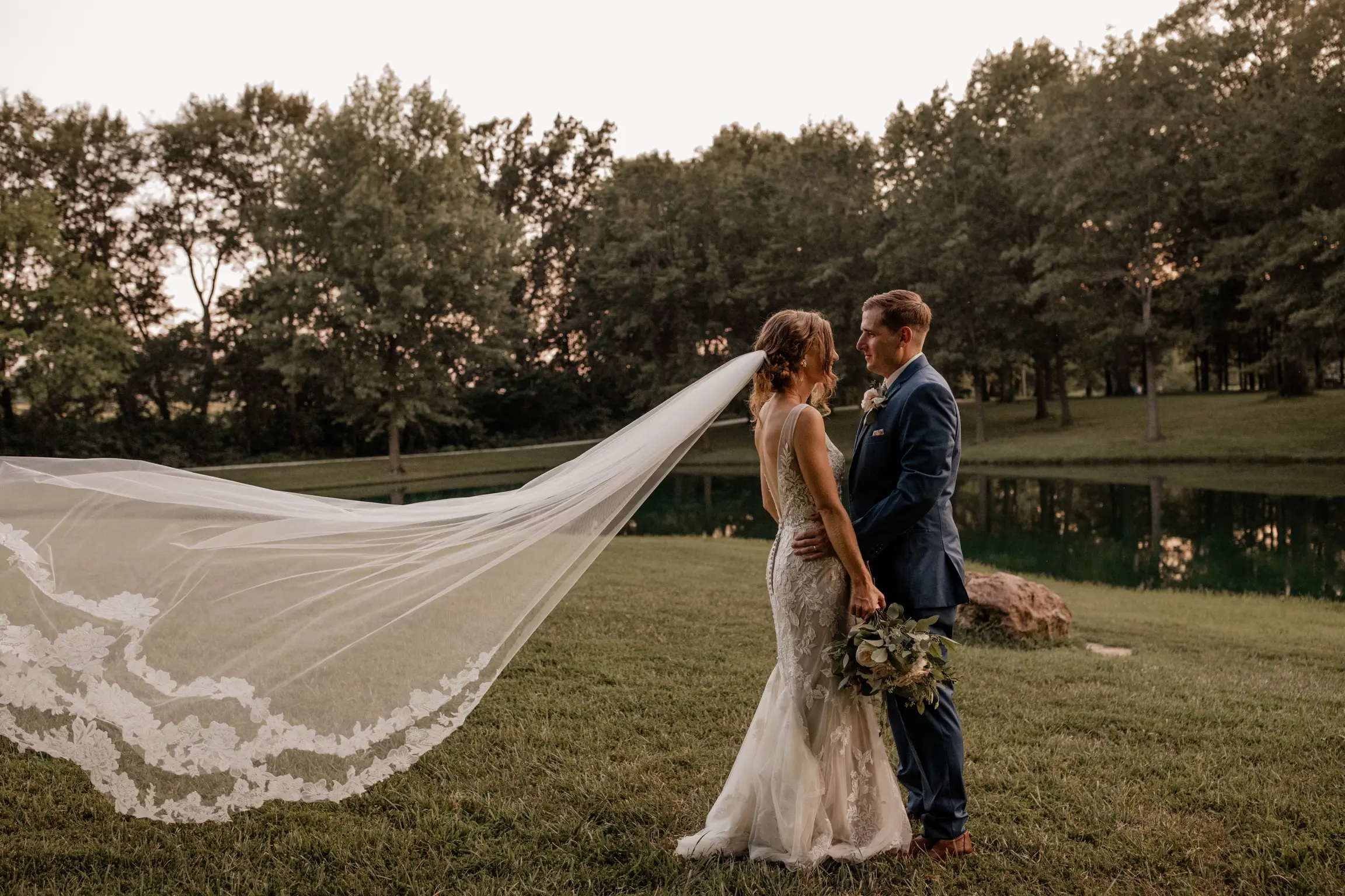 Real Bride In Floral Fit-and-Flare Wedding Dress with Illusion V-Back Called Greenley by Maggie Sottero