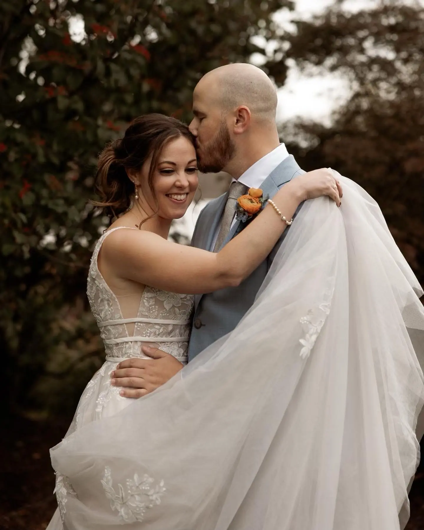 Real Bride in Lace A-Line Bridal Dress Called Raelynn by Rebecca Ingram
