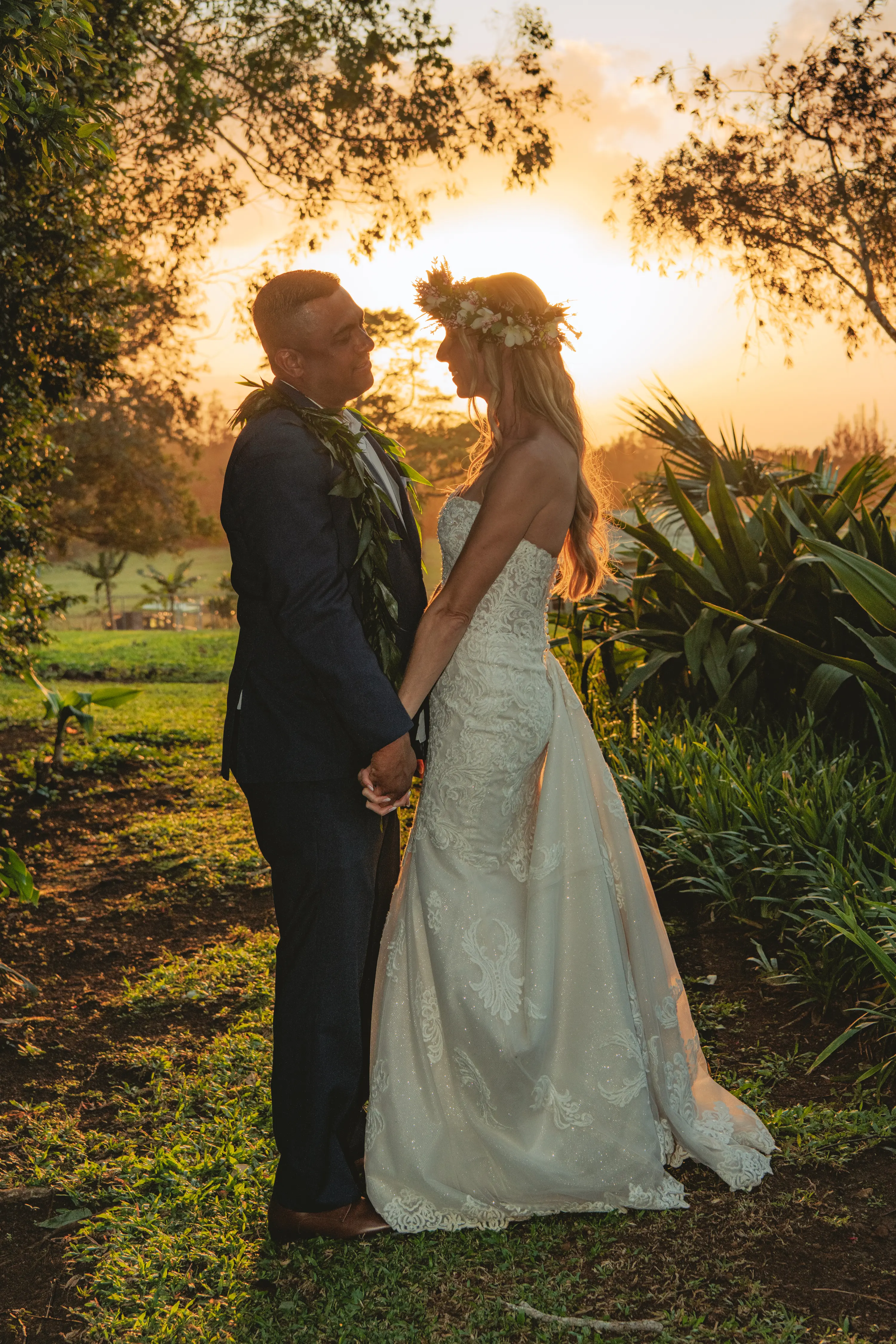 Bride In Beach Fit-And-Flare Wedding Dress Called Fiona By Maggie Sottero With Groom