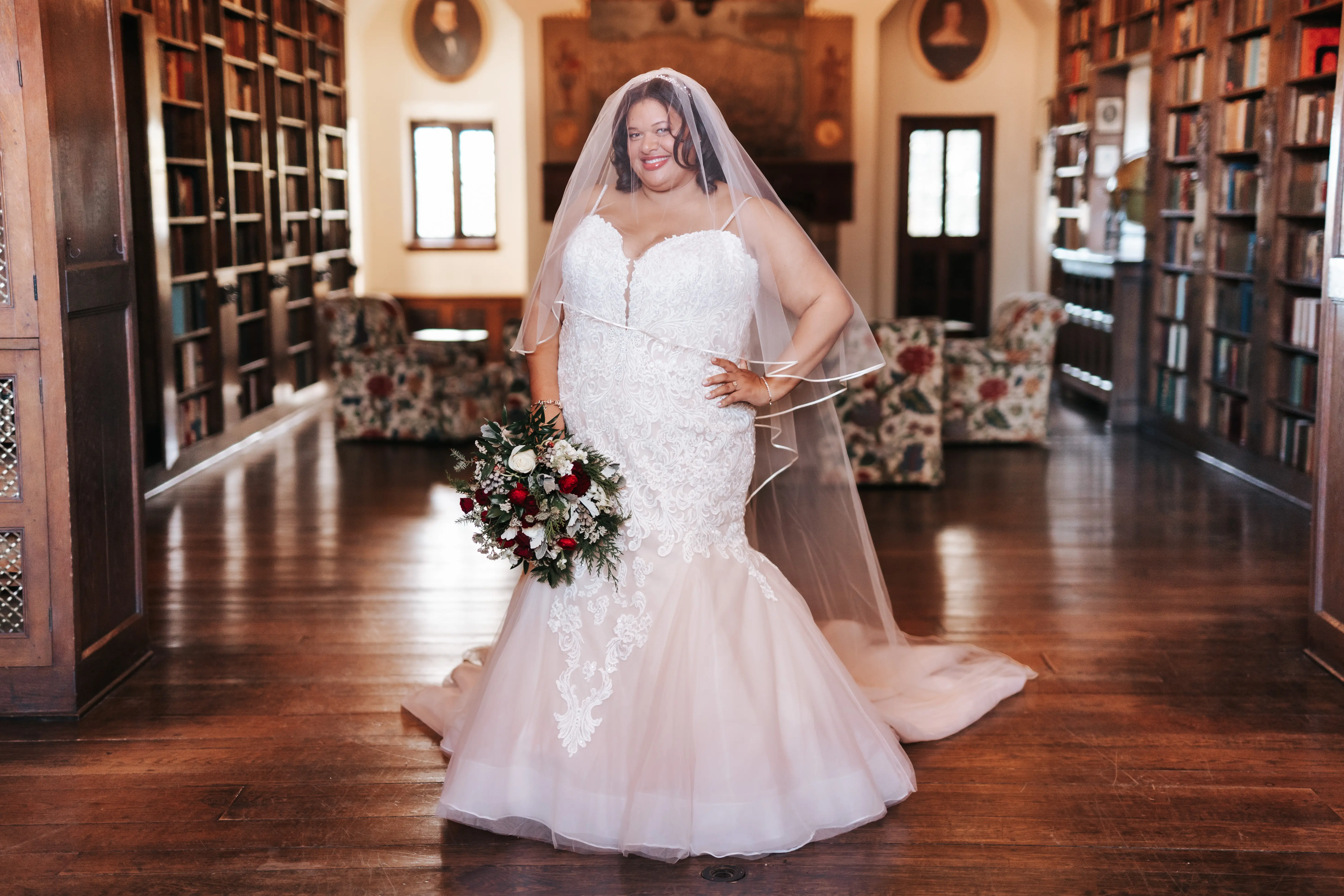 Bride Wearing Veil and Wedding Dress Called Alistaire Lynette by Maggie Sottero