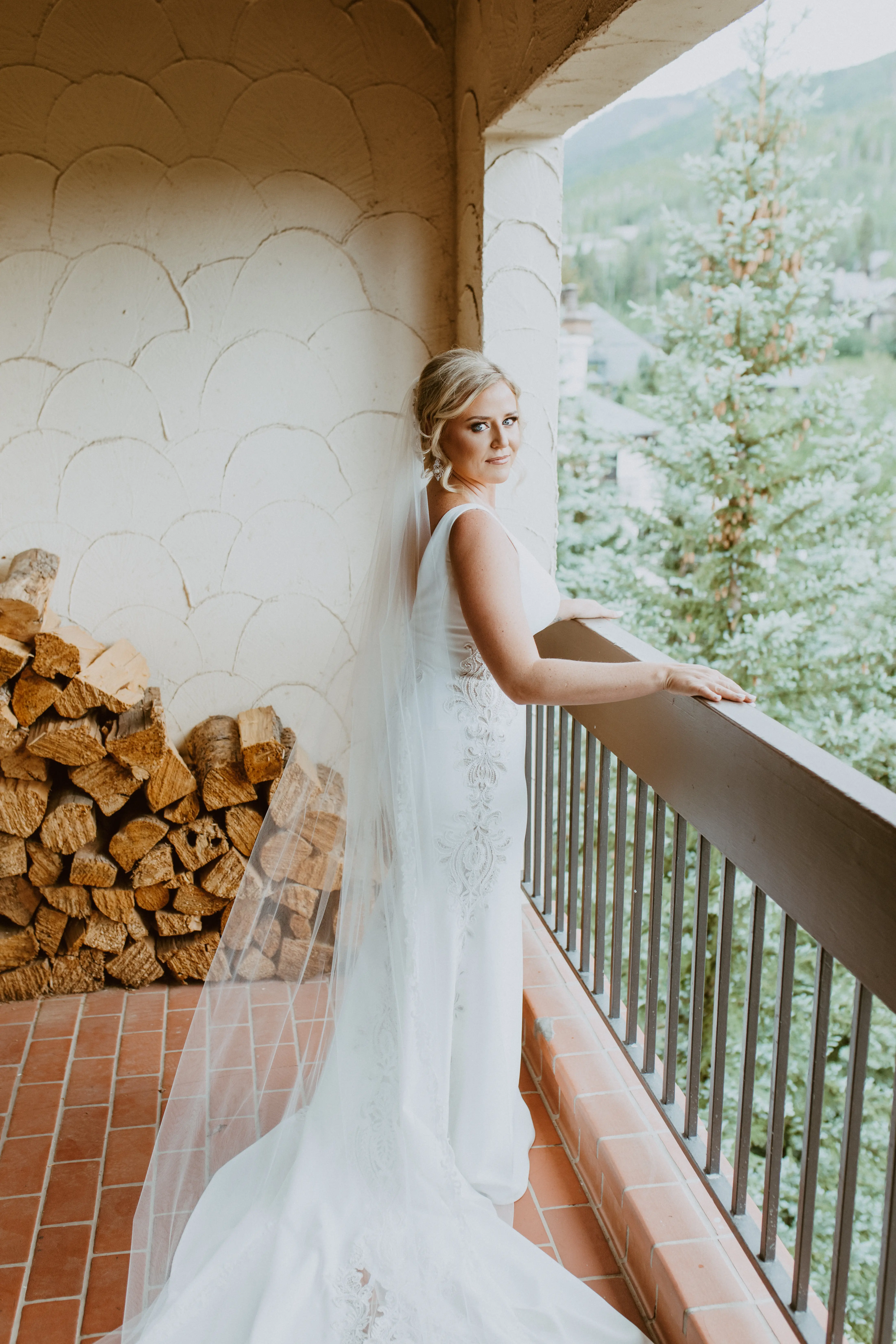 Bride Wearing Simple Vintage V-back Dress Abbott Dawn By Sottero and Midgley