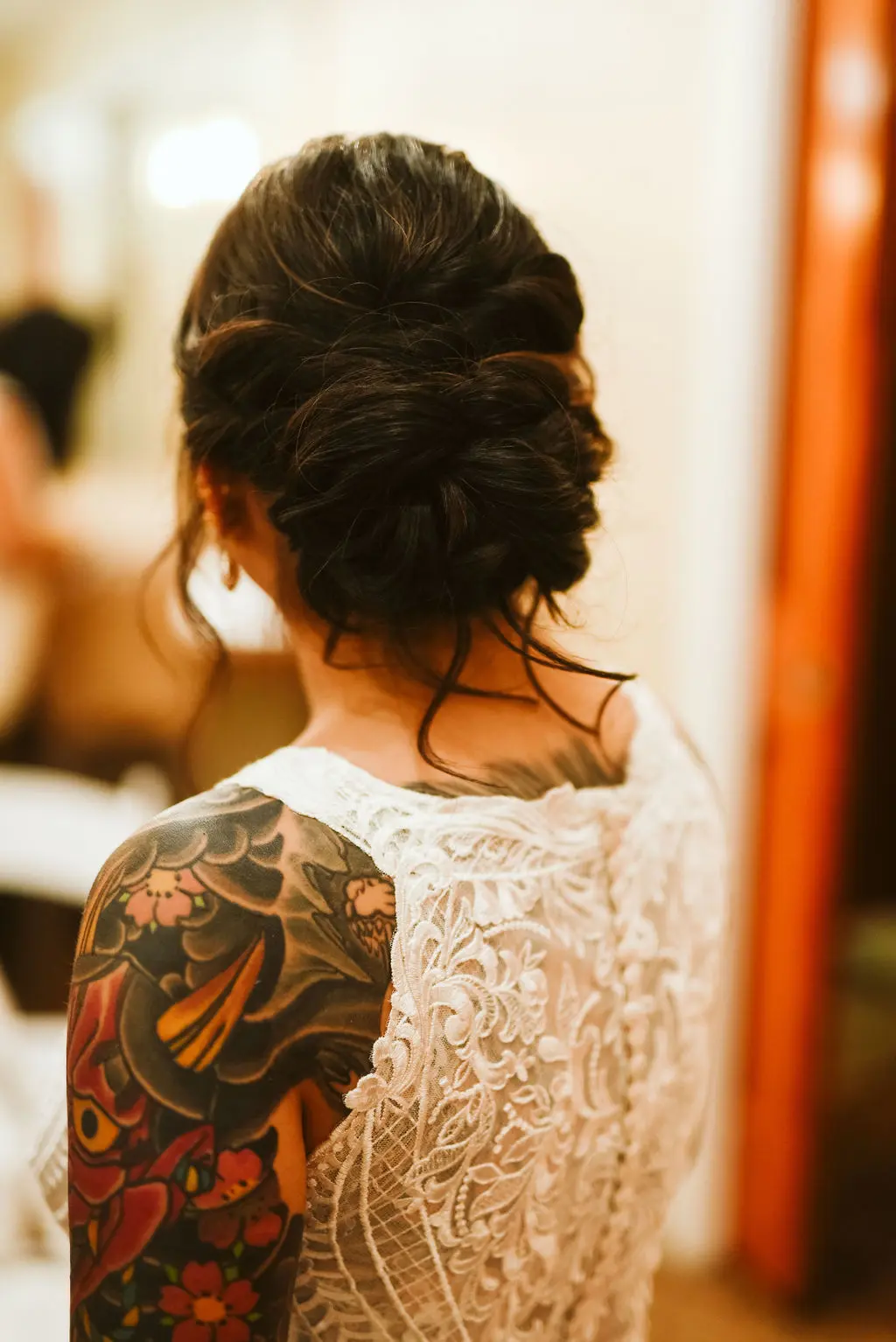 Back Detail Of Bride Wearing Halter Lace Wedding Dress Called Kevyn By Sottero And Midgley