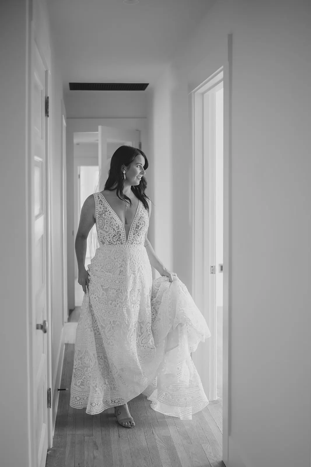 Bride in Vintage A-Line Wedding Dress with Allover Lace  and Nude UnderlayCalled Finley Dawn by Sottero & Midgley