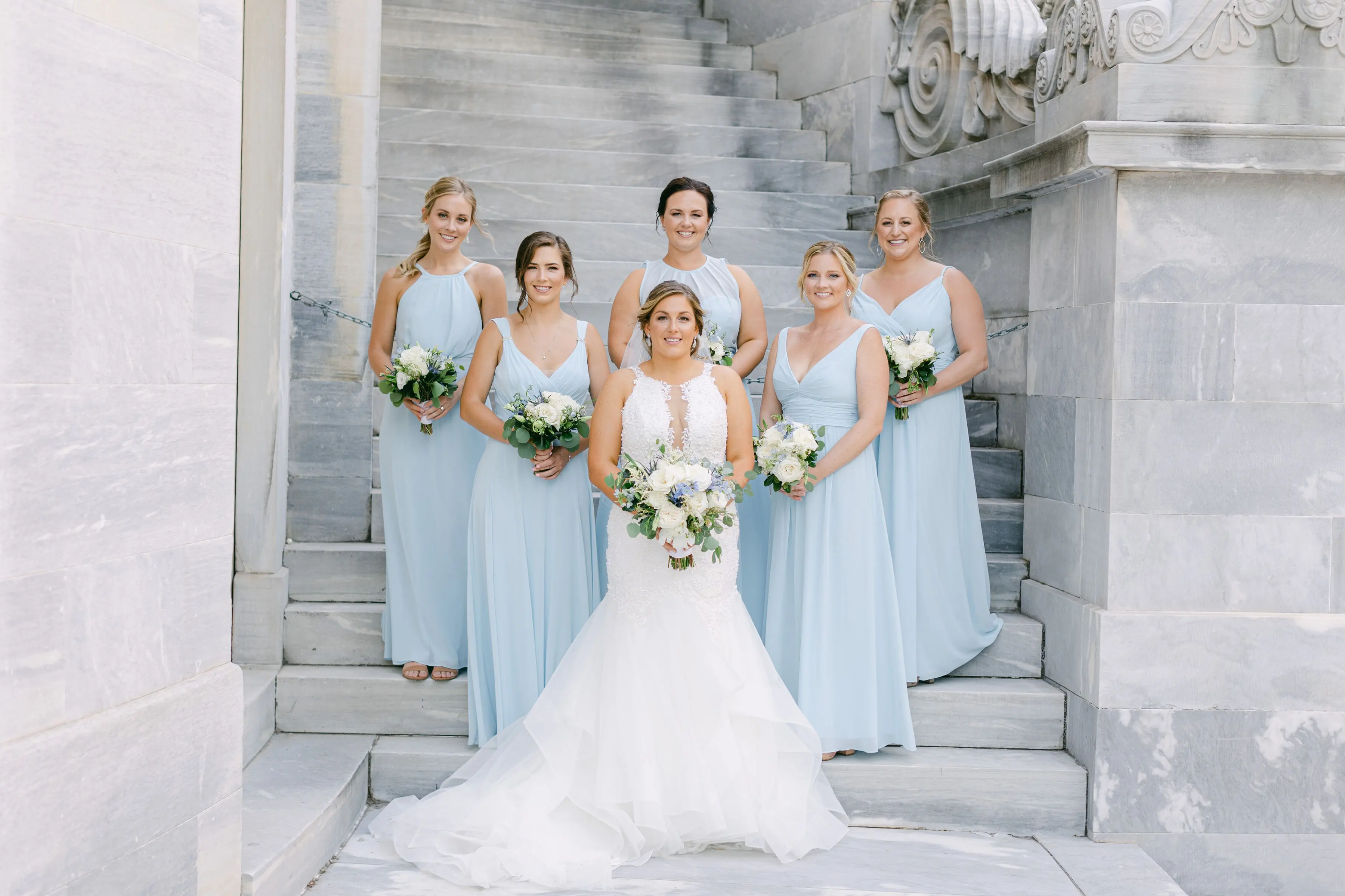 bride wearing organza mermaid wedding dress