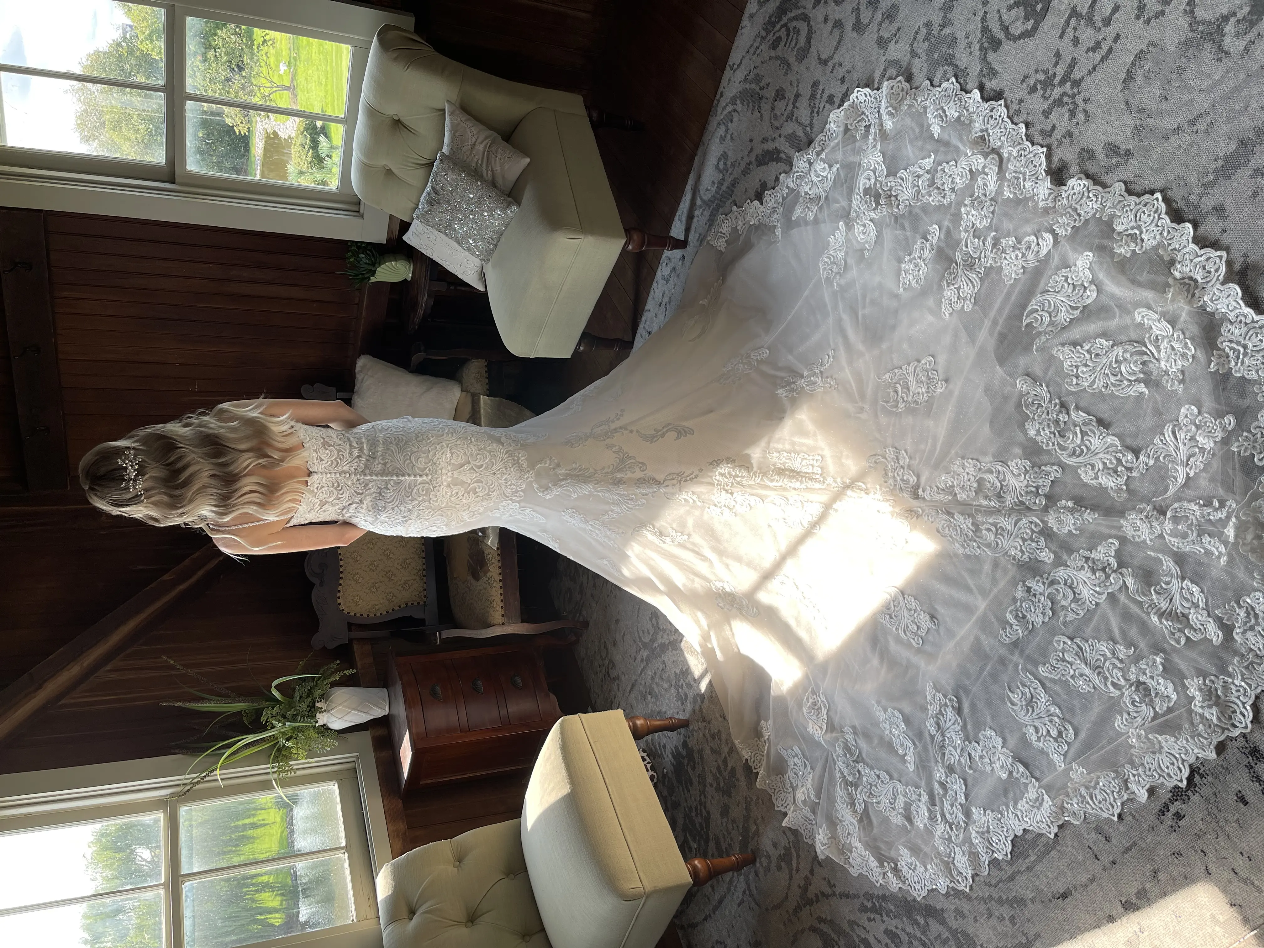 Bride Wearing Sparkly Lace Fit-And-Flare Fiona By Maggie Sottero