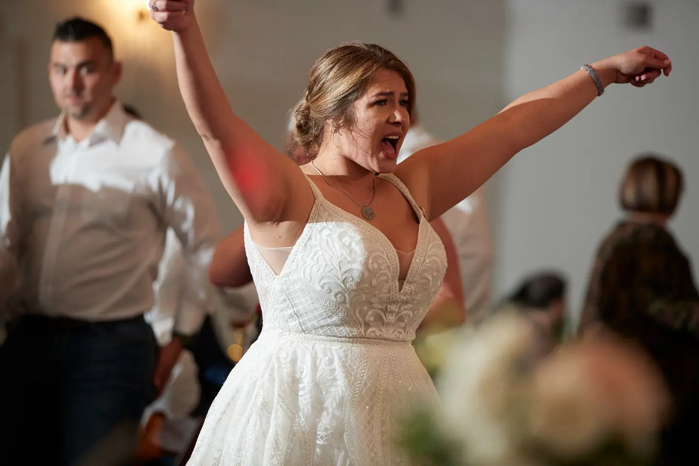 Bride Wearing Boho Princess A-line Wedding Dress Called Roxanne By Sottero And Midgley