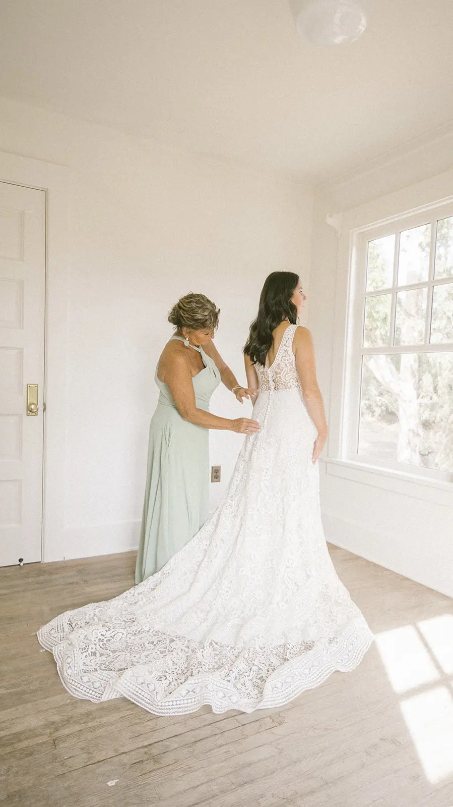 Bride in Vintage A-Line Wedding Dress with Allover Lace and Nude Underlay Called Finley Dawn by Sottero & Midgley