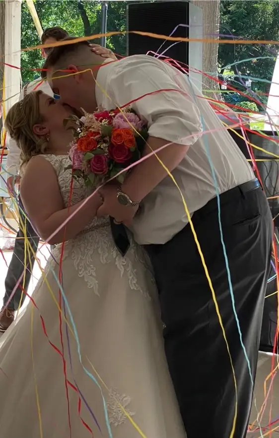 Groom With Bride Wearing Elegant Lace Ballgown Trinity Lynette By Maggie Sottero