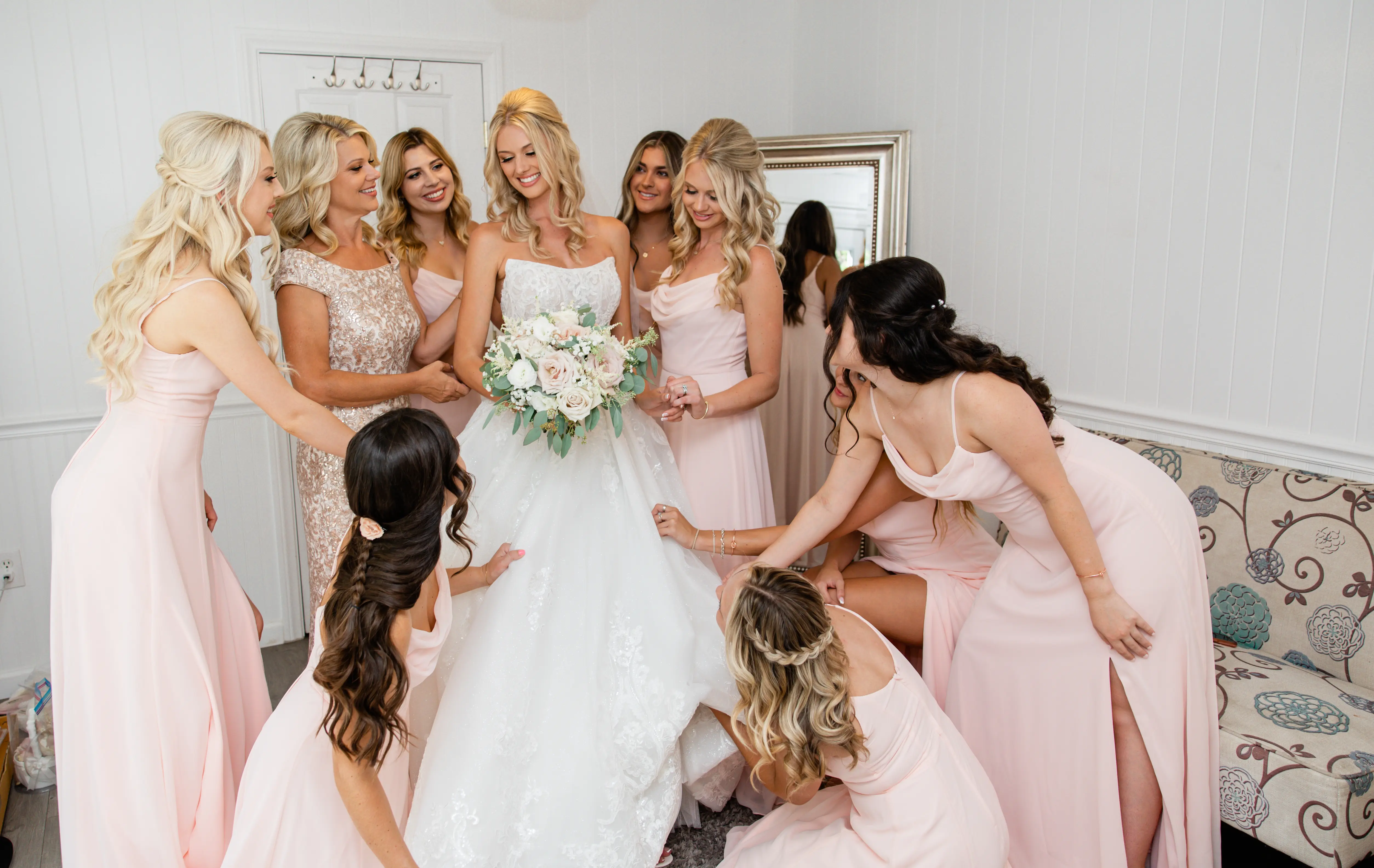Bride In Lace Ballgown Wedding Dress Called Norvinia By Sottero And Midgley With Bridesmaids
