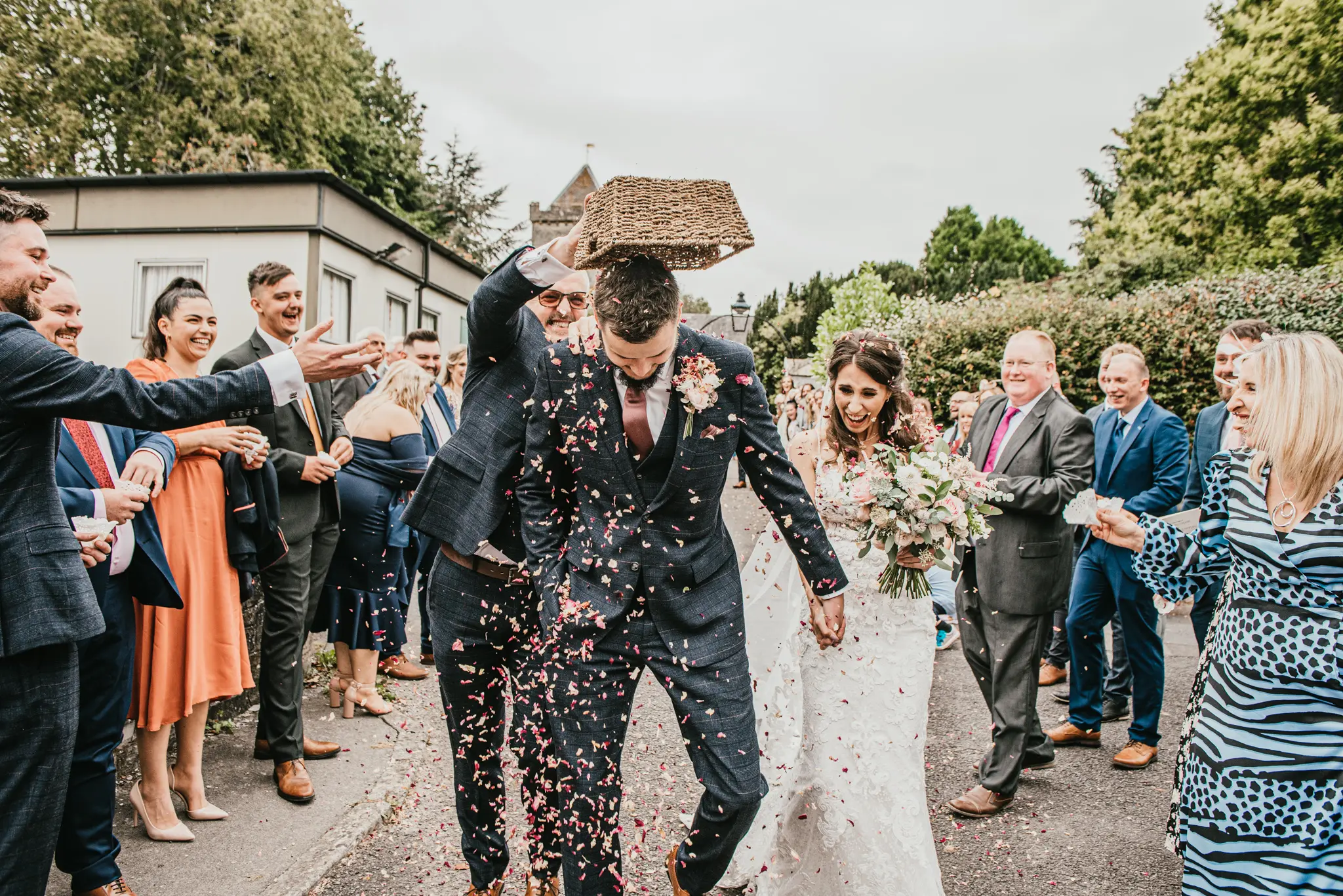 Groom With Bride Wearing Lace Sheath Wedding Dress Tuscany Lynette By Maggie Sottero