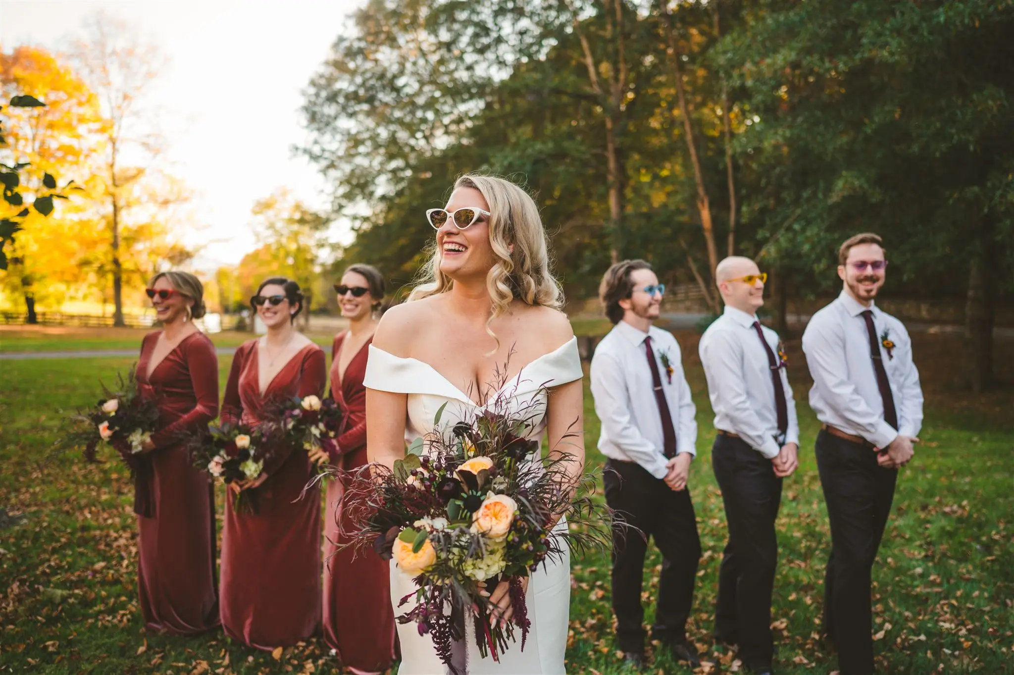 Bride Wearing Vintage Glamour Off-The-Shoulder Wedding Dress Josie By Rebecca Ingram