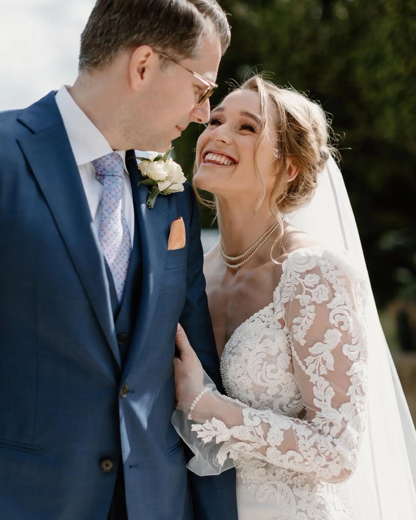 Bride Wearing Lace Mermaid Wedding Dress Called Nikki By Maggie Sottero Holding The Groom