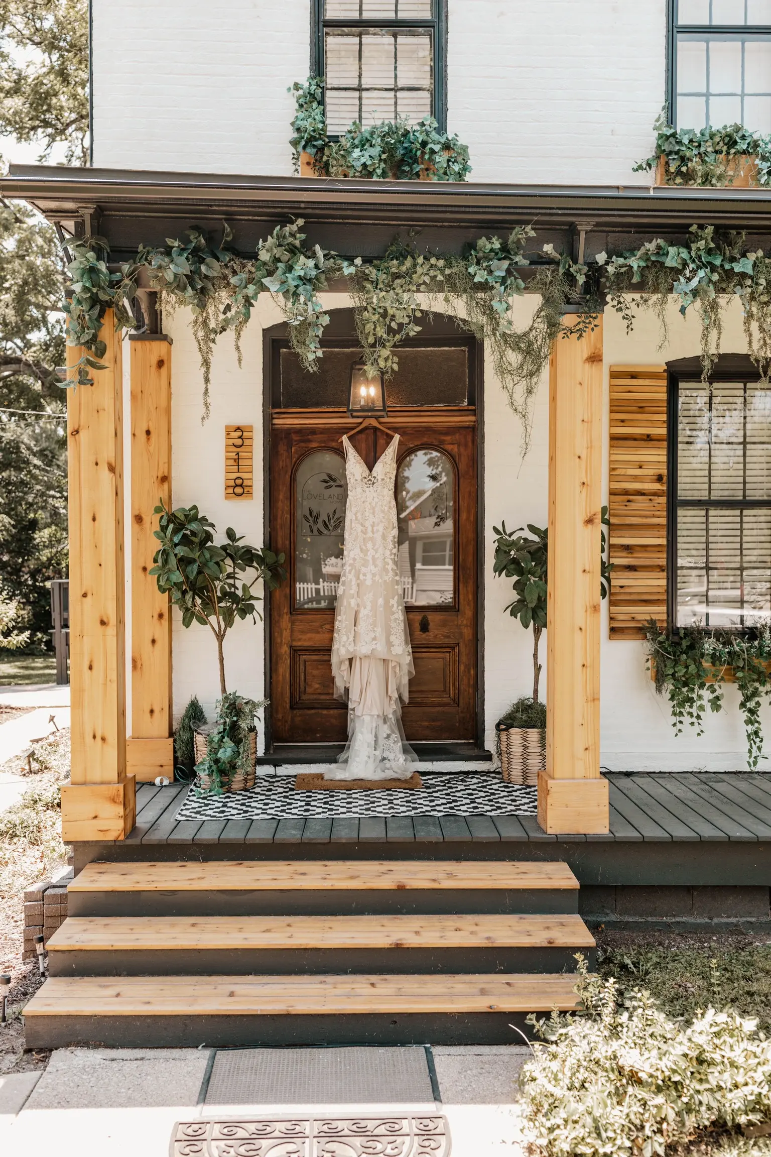 Real Bride In Floral Fit-and-Flare Wedding Dress with Illusion V-Back Called Greenley by Maggie Sottero