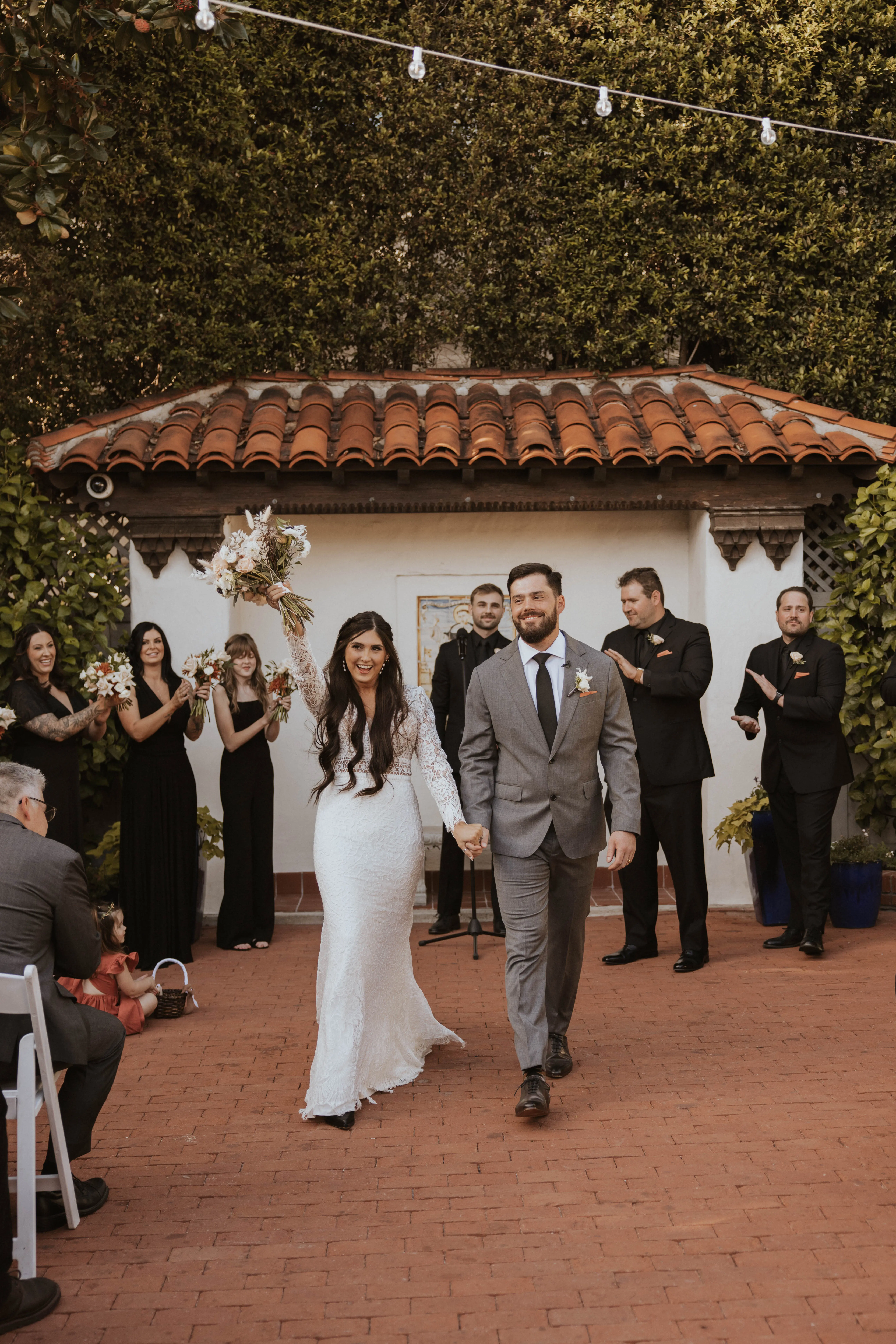 Real Bride in Boho Lace Wedding Dress with Deep Scallop Train called Drita by Maggie Sottero
