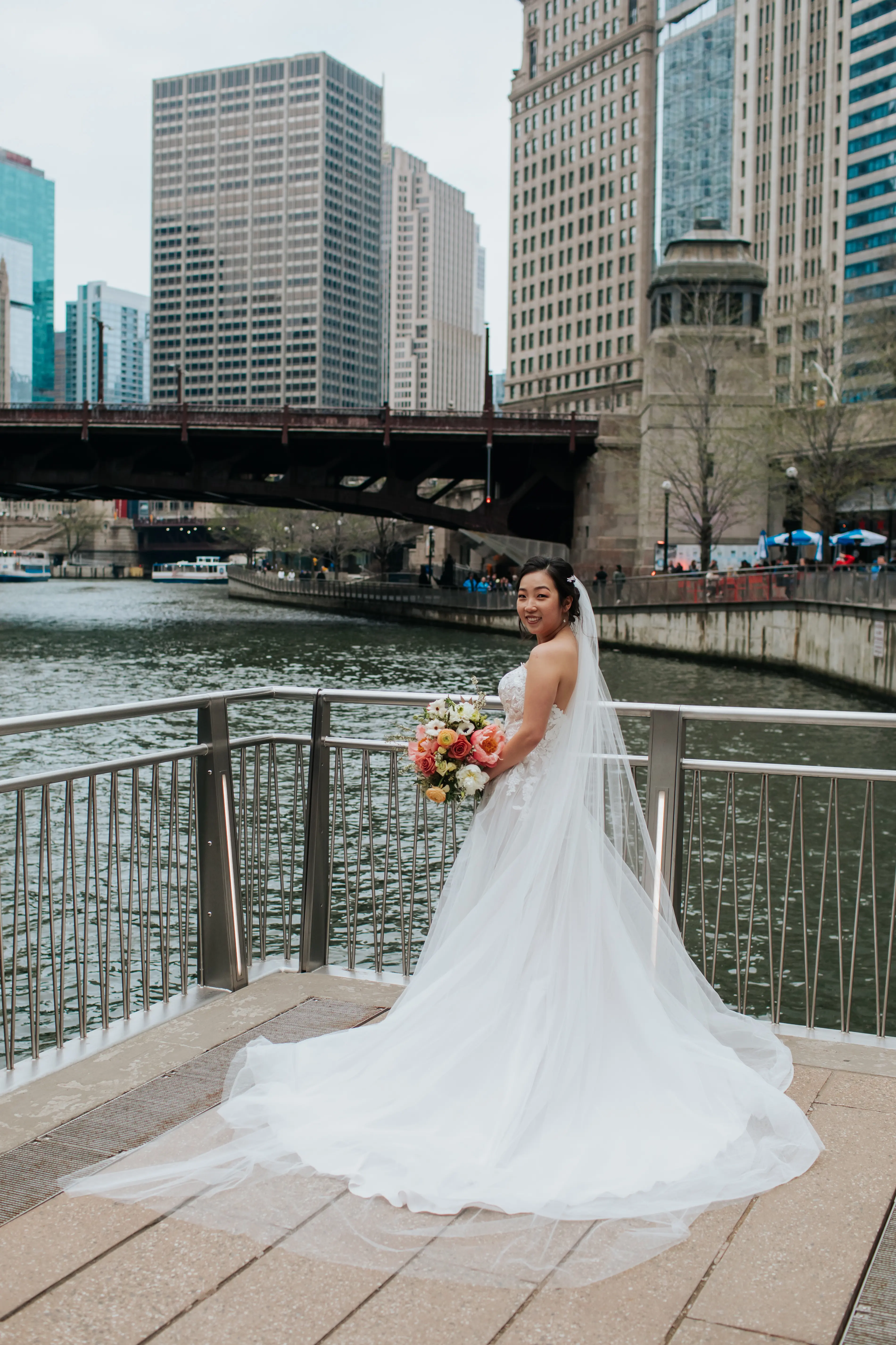 Cityscape Bride Wearing Strapless Wedding Gown Called Stevie By Maggie Sottero