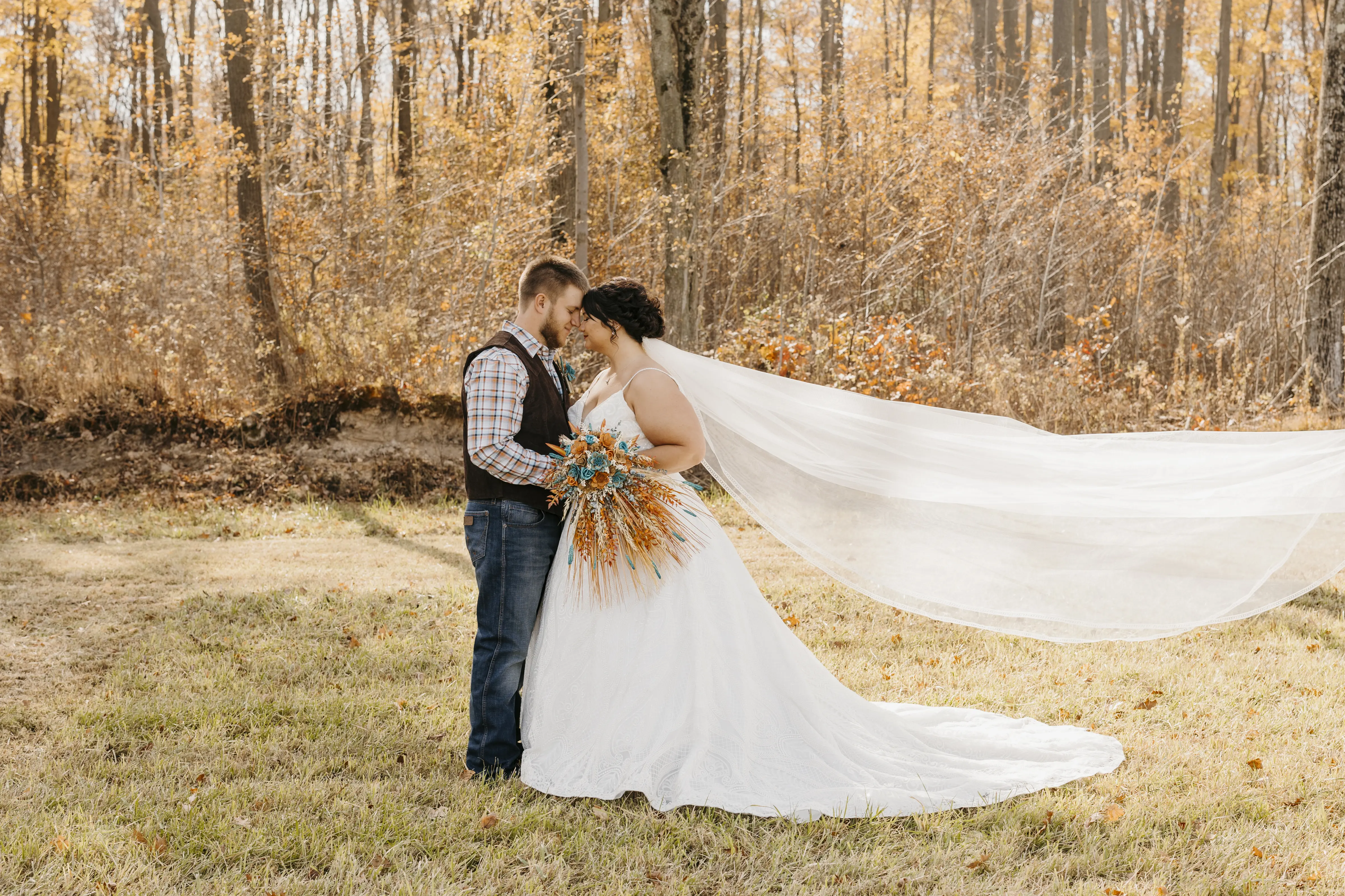 Groom with Bride in Dreamy Boho Princess A-Line Wedding Dress Called Roxanne by Sottero & Midgley