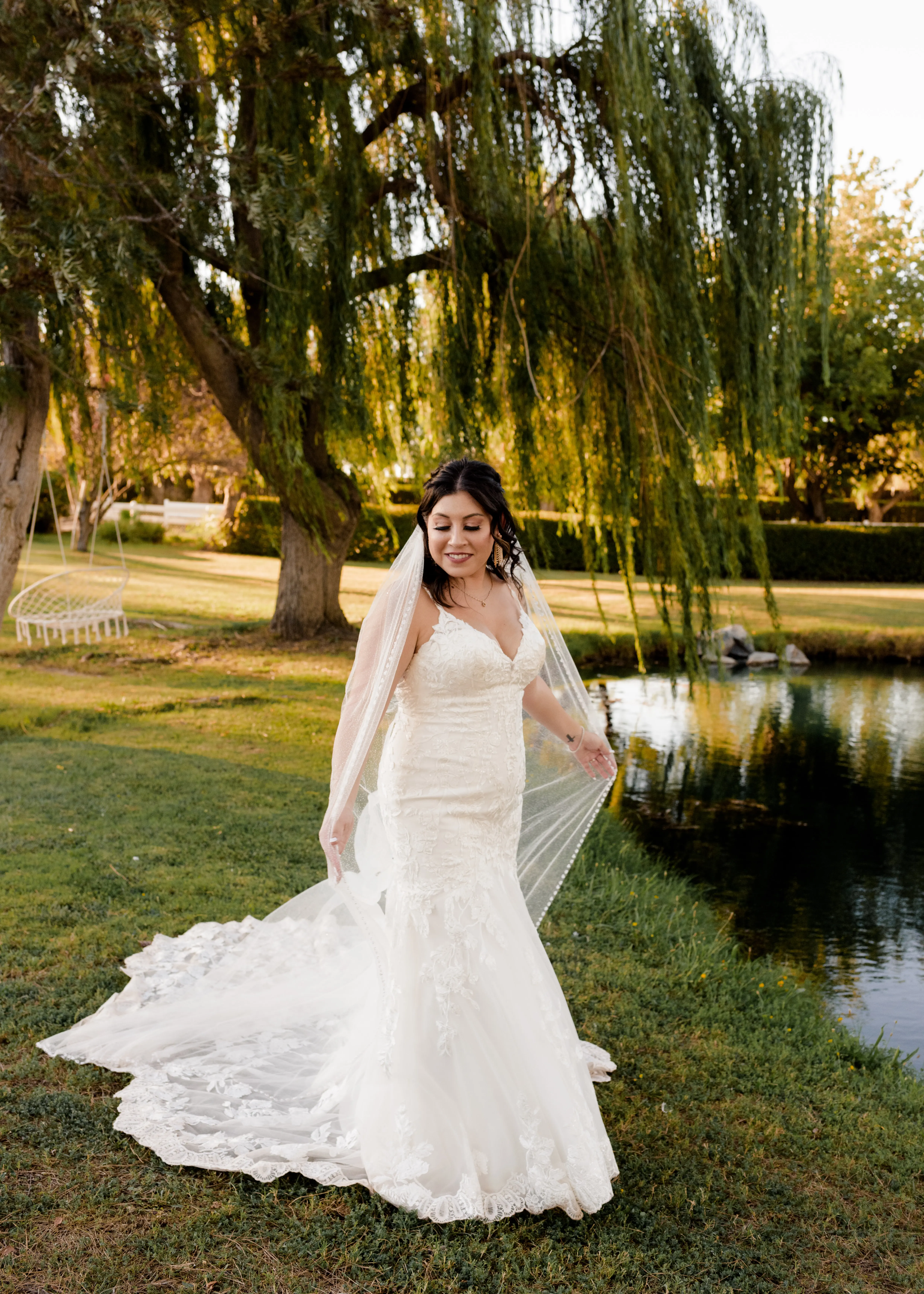 Real Bride in Floral Lace Mermaid Wedding Gown with Beaded Spaghetti Straps Called Giana by Maggie Sottero