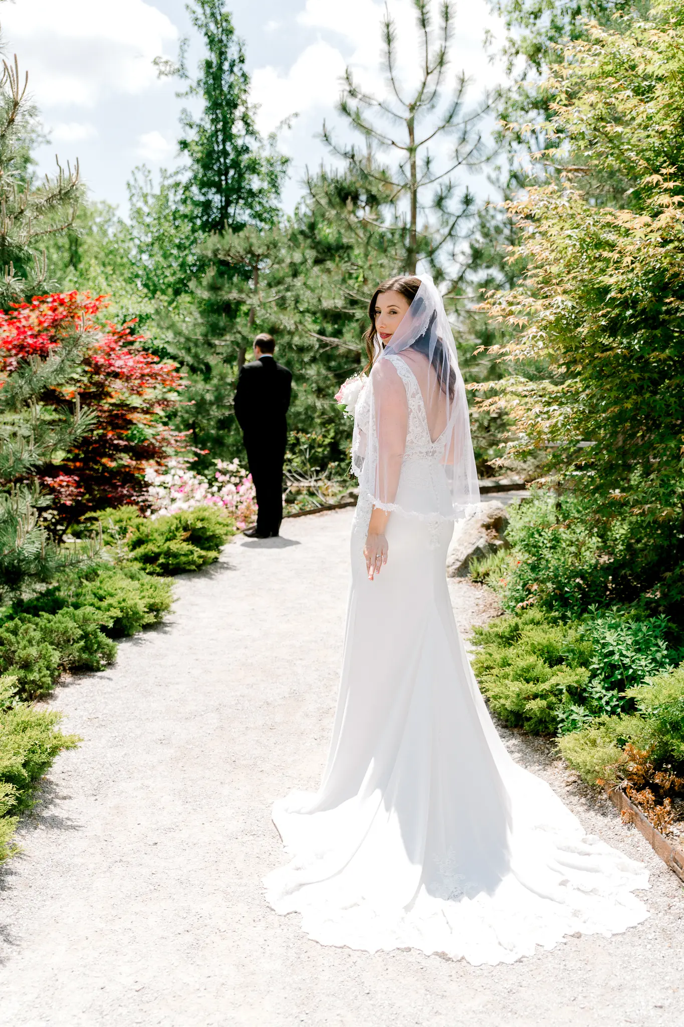bride in sexy sheath wedding dress