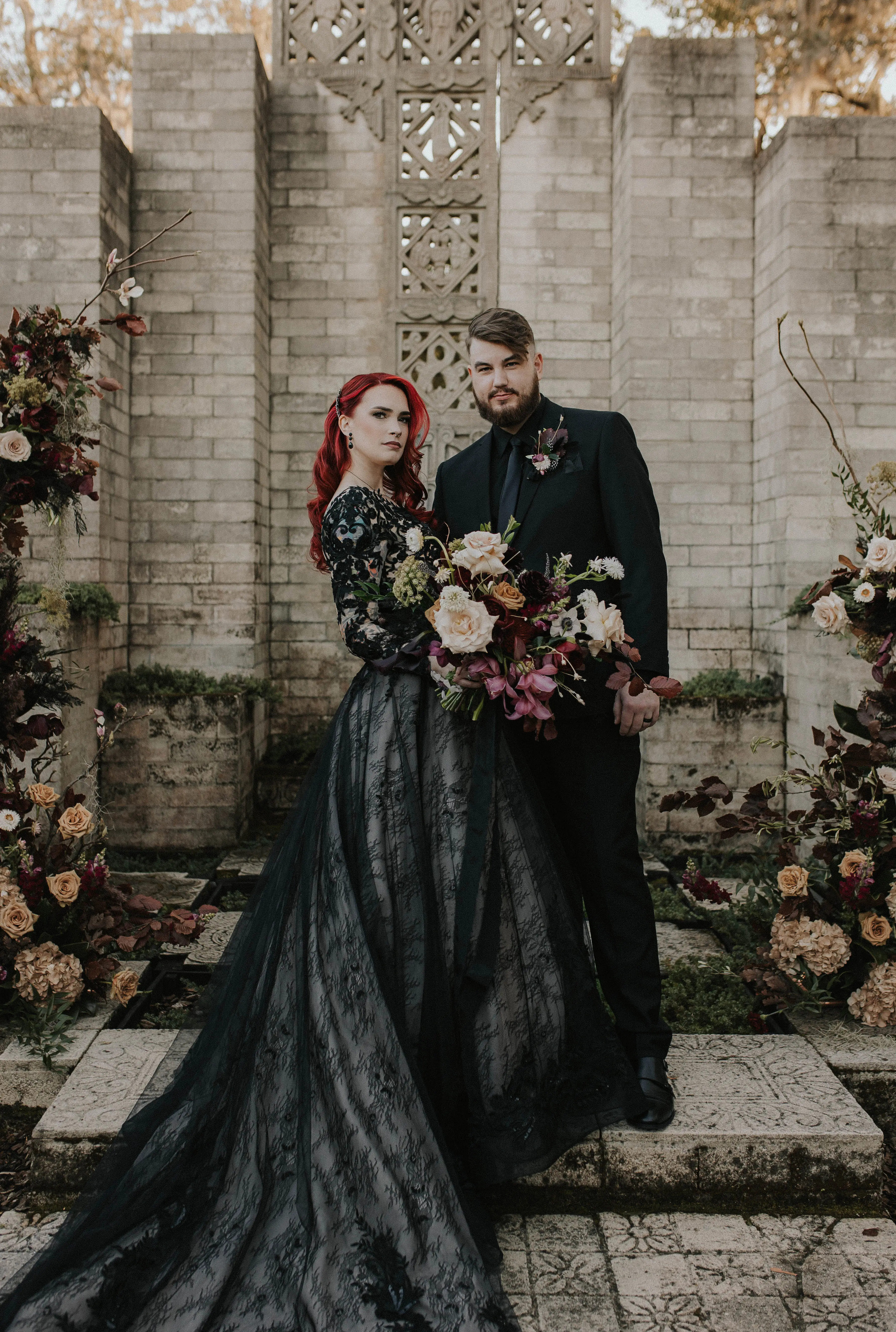 Bride In Unique Black Wedding Dress Called Zander By Sottero And Midgley With Groom In Black
