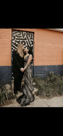 Groom With Bride Wearing Black Art Deco Dress Called Elaine By Maggie Sottero