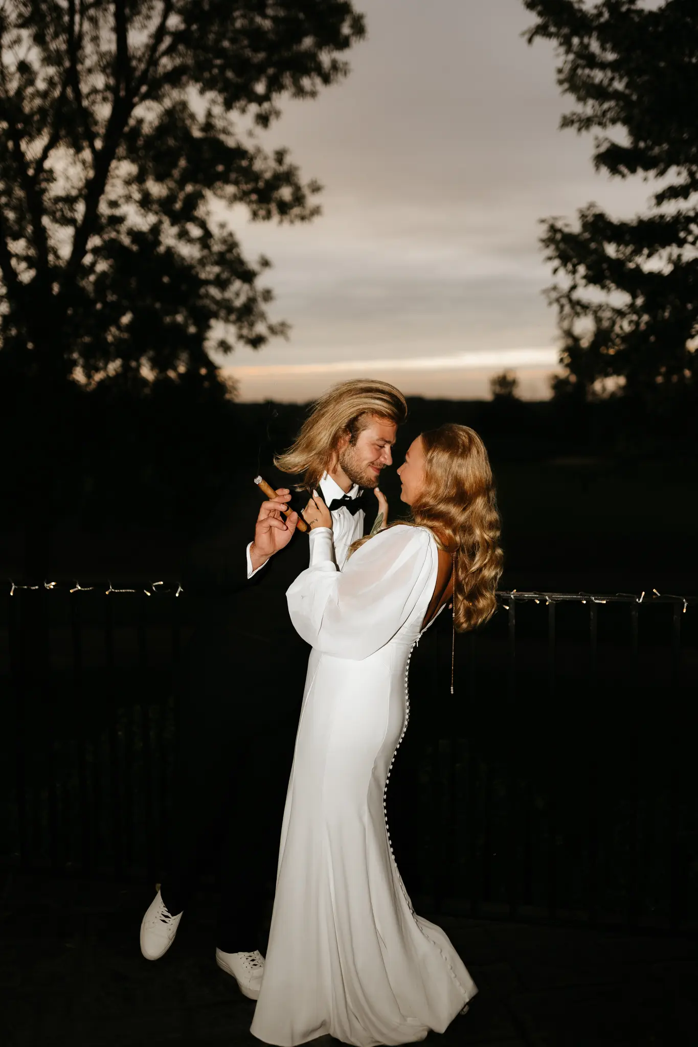 Bride In Crepe Fit-And-Flare Fernanda Maggie Sottero With Groom