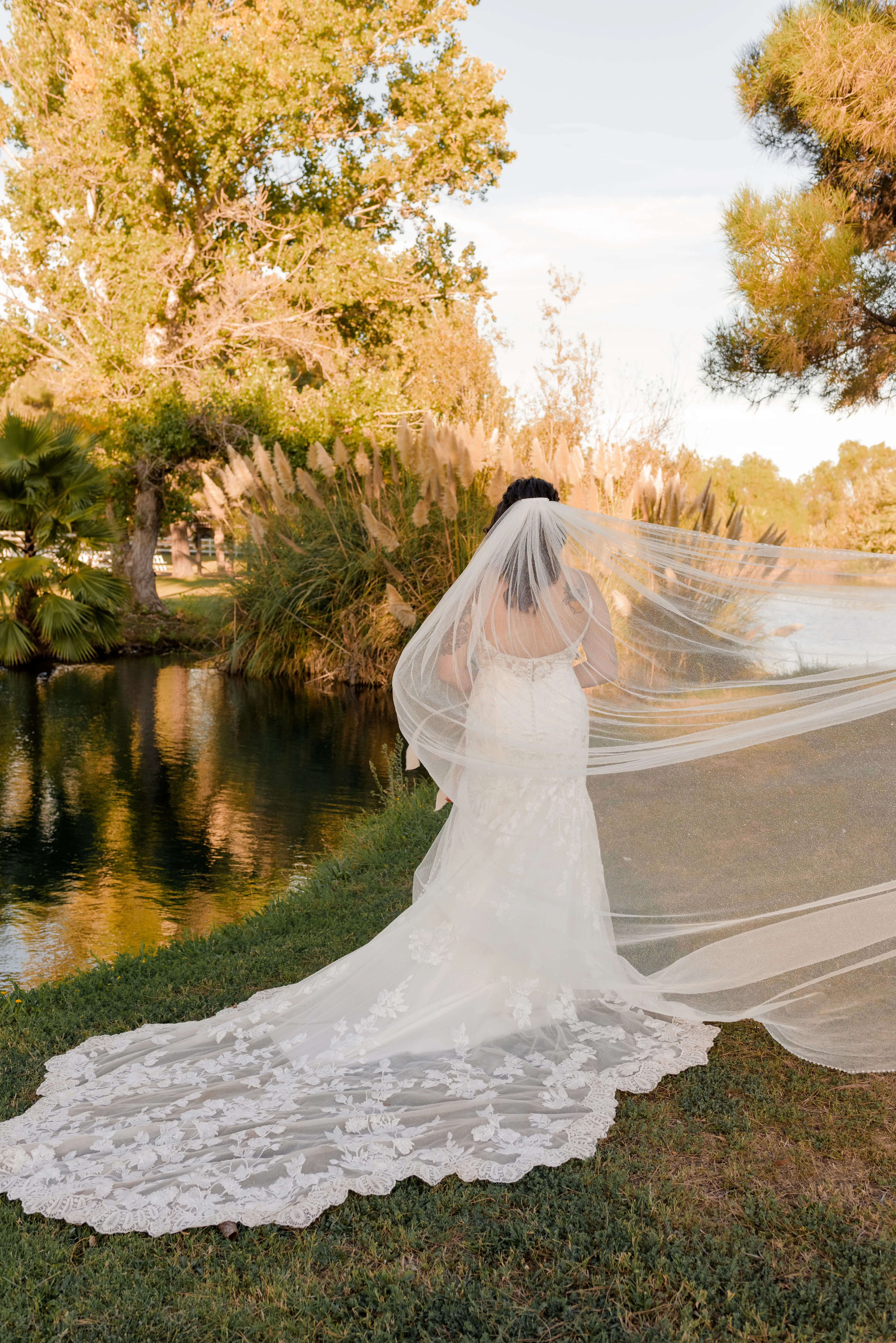 Real Bride in Floral Lace Mermaid Wedding Gown with Beaded Spaghetti Straps Called Giana by Maggie Sottero