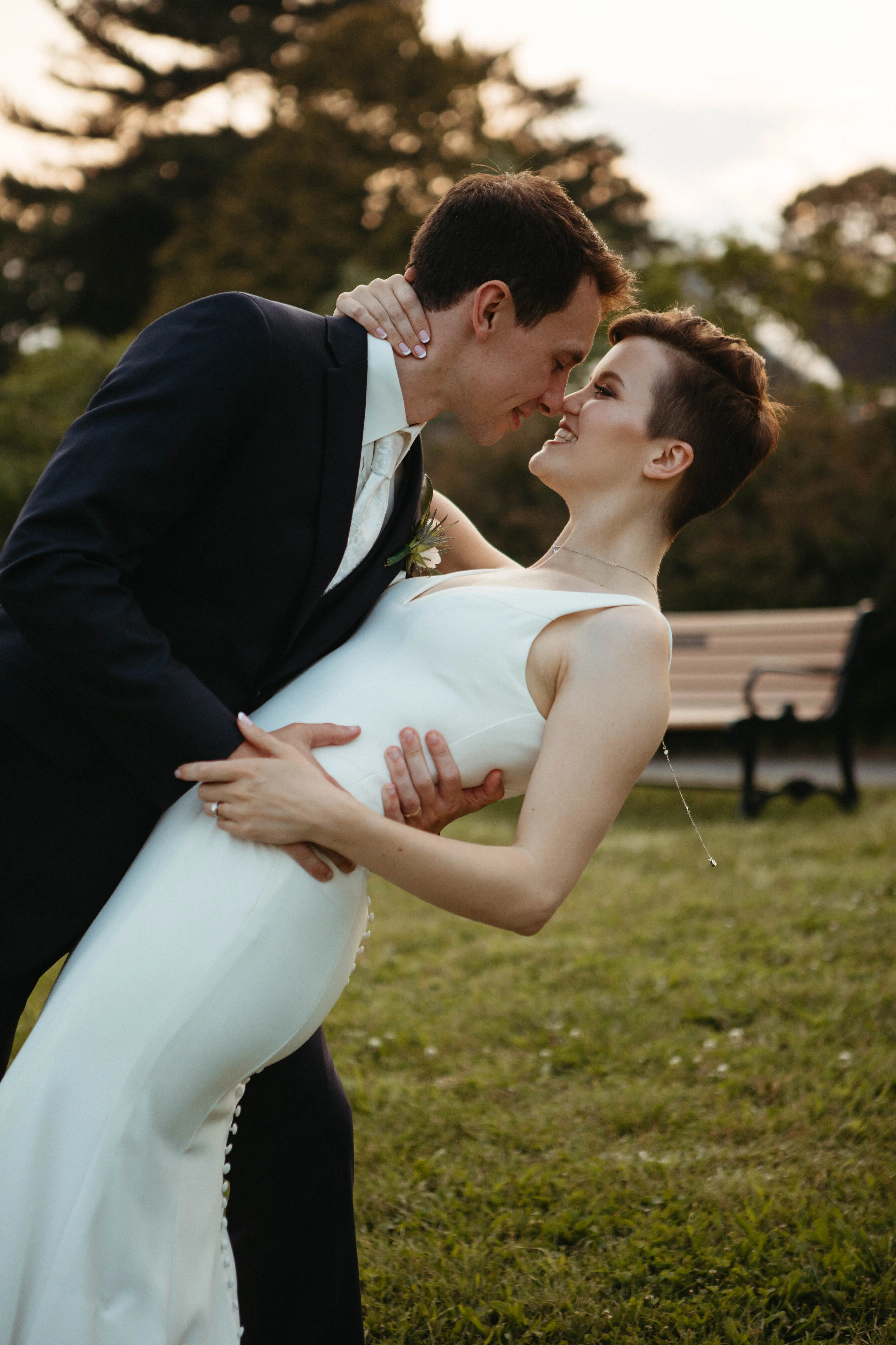 Bride In Minimalist Fit-and-flare Fernanda Maggie Sottero With Groom