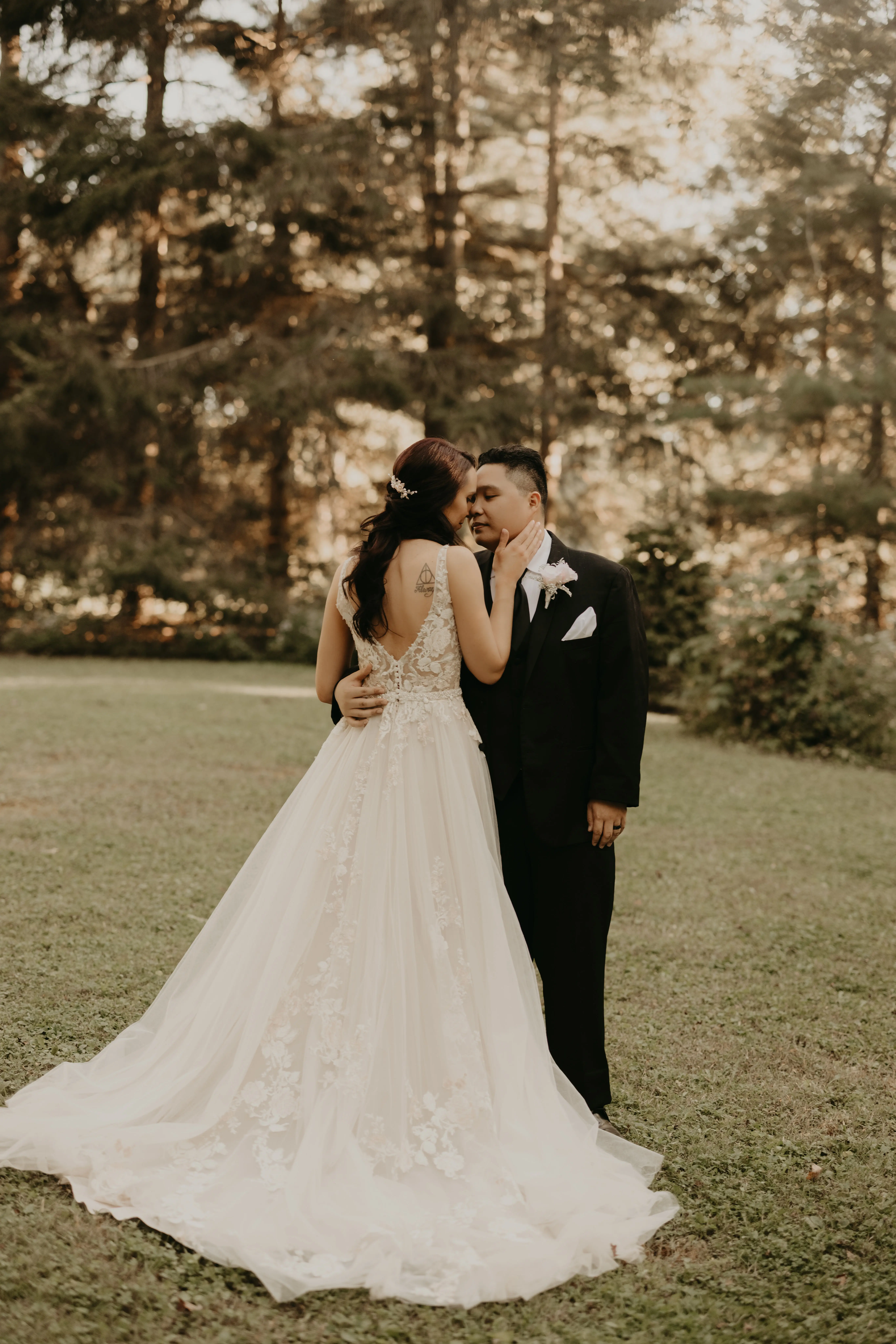 Bride In Lace And Tulle Wedding Dress Called Minerva By Rebecca Ingram With Groom