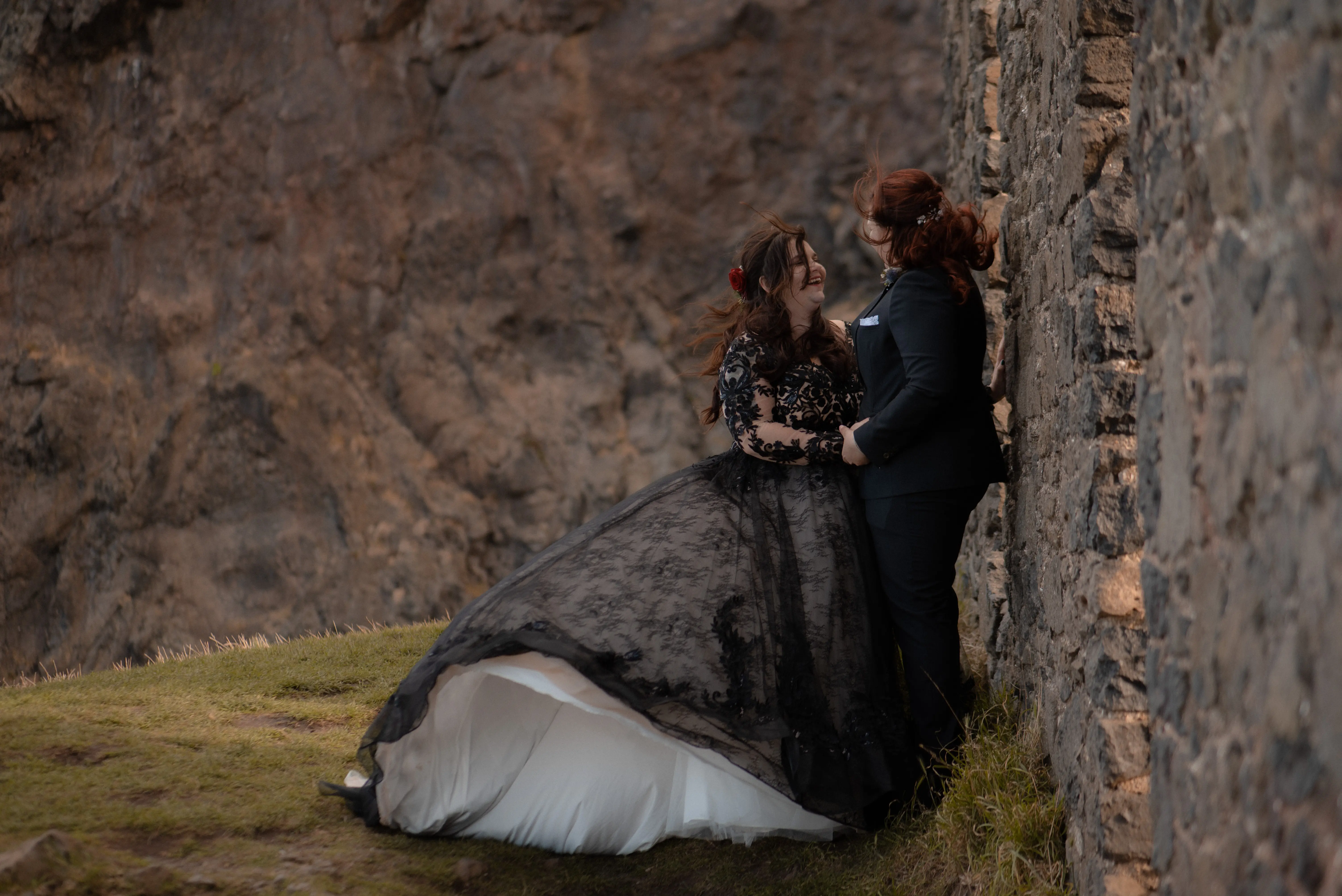 Bride Wearing Black A-Line Wedding Dress Called Zander By Sottero And Midgley With Bride
