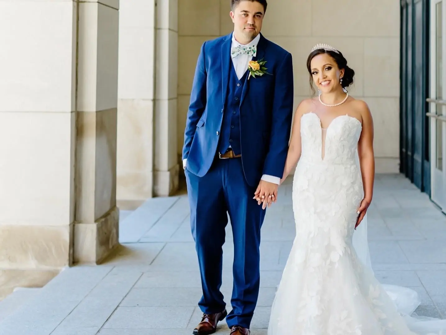 Bride In Mermaid Wedding Dress Called Hattie By Rebecca Ingram With Groom