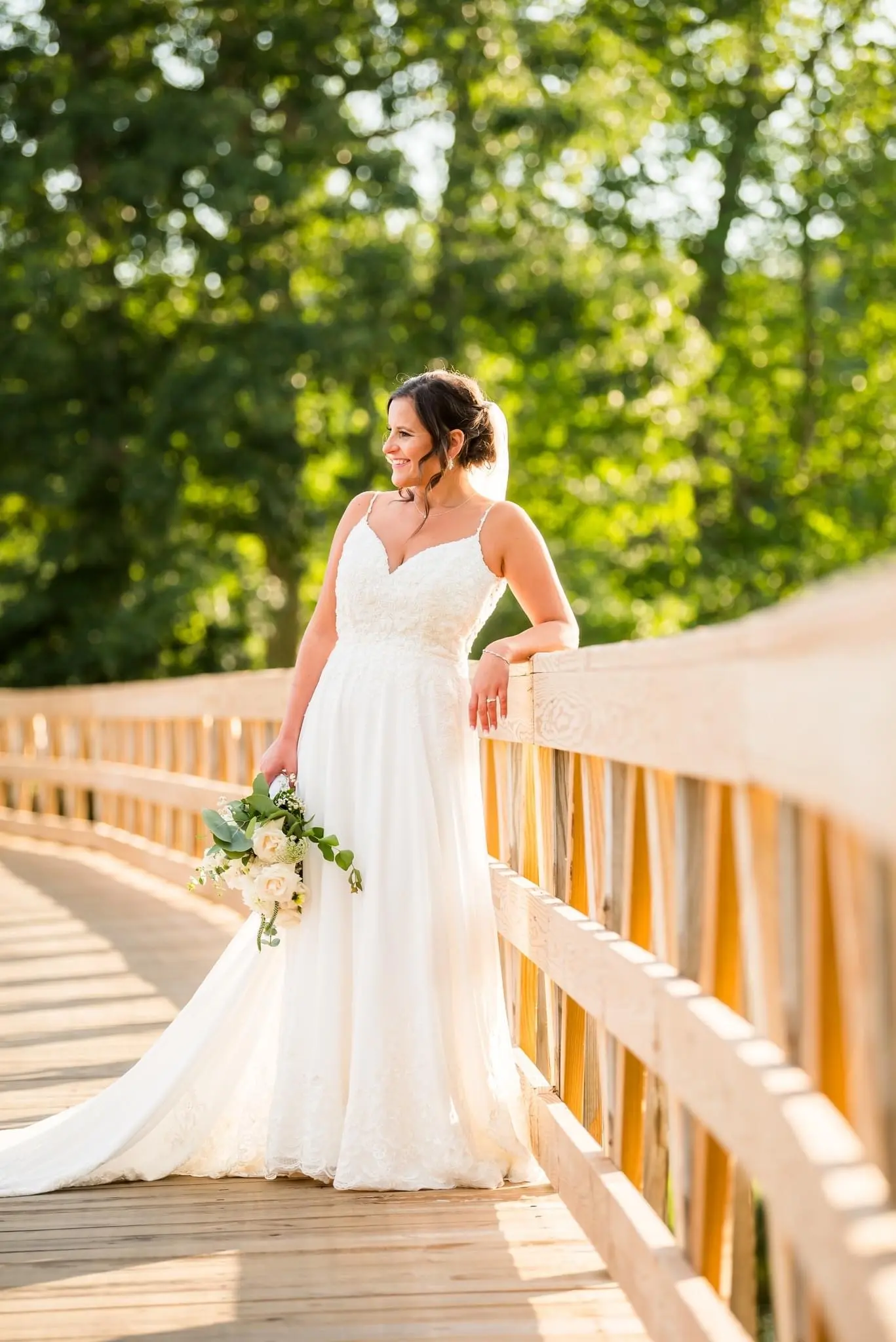 Bride Wearing Chiffon Wedding Dress With Flirty Lace Primrose By Maggie Sottero