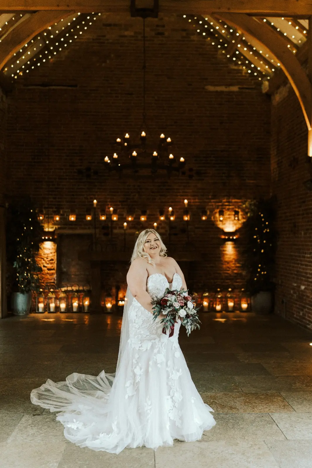Bride Wearing Lace Mermaid Wedding Dress Called Hattie By Rebecca Ingram In A Rustic Red Brick Building