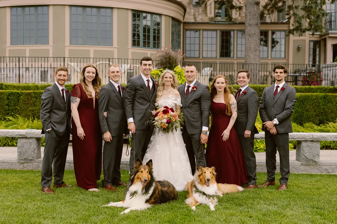 Bride wearing Laila wedding dress by Maggie Sottero with the bridal party